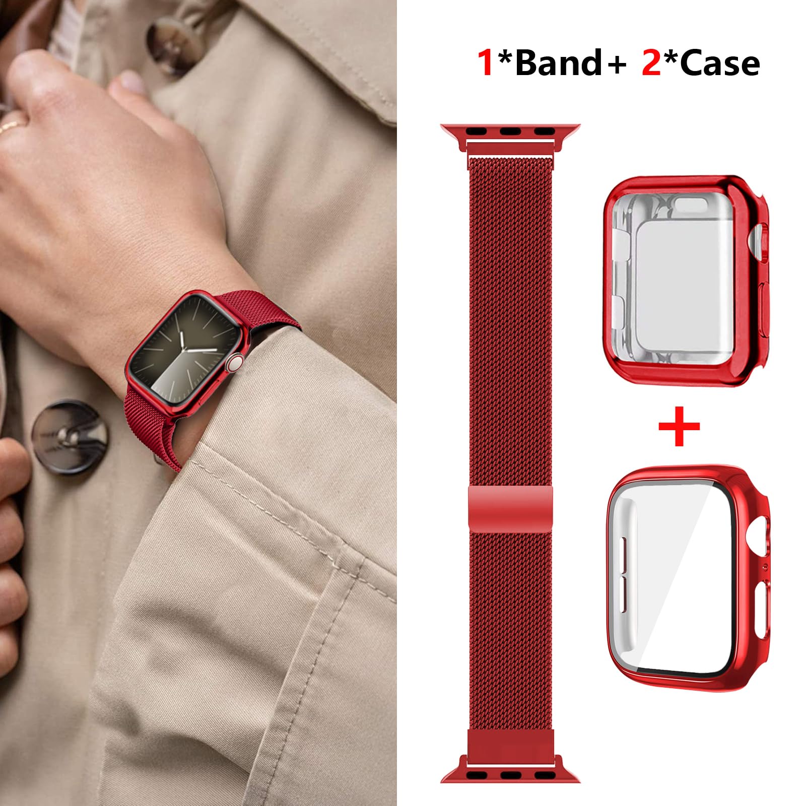 Magnetic Band And Case For Apple Watch Band 38Mm 40Mm 41Mm 42Mm 44Mm 45Mm 46Mm Women/Men,Stainless Steel Milanese Loop Bracelet