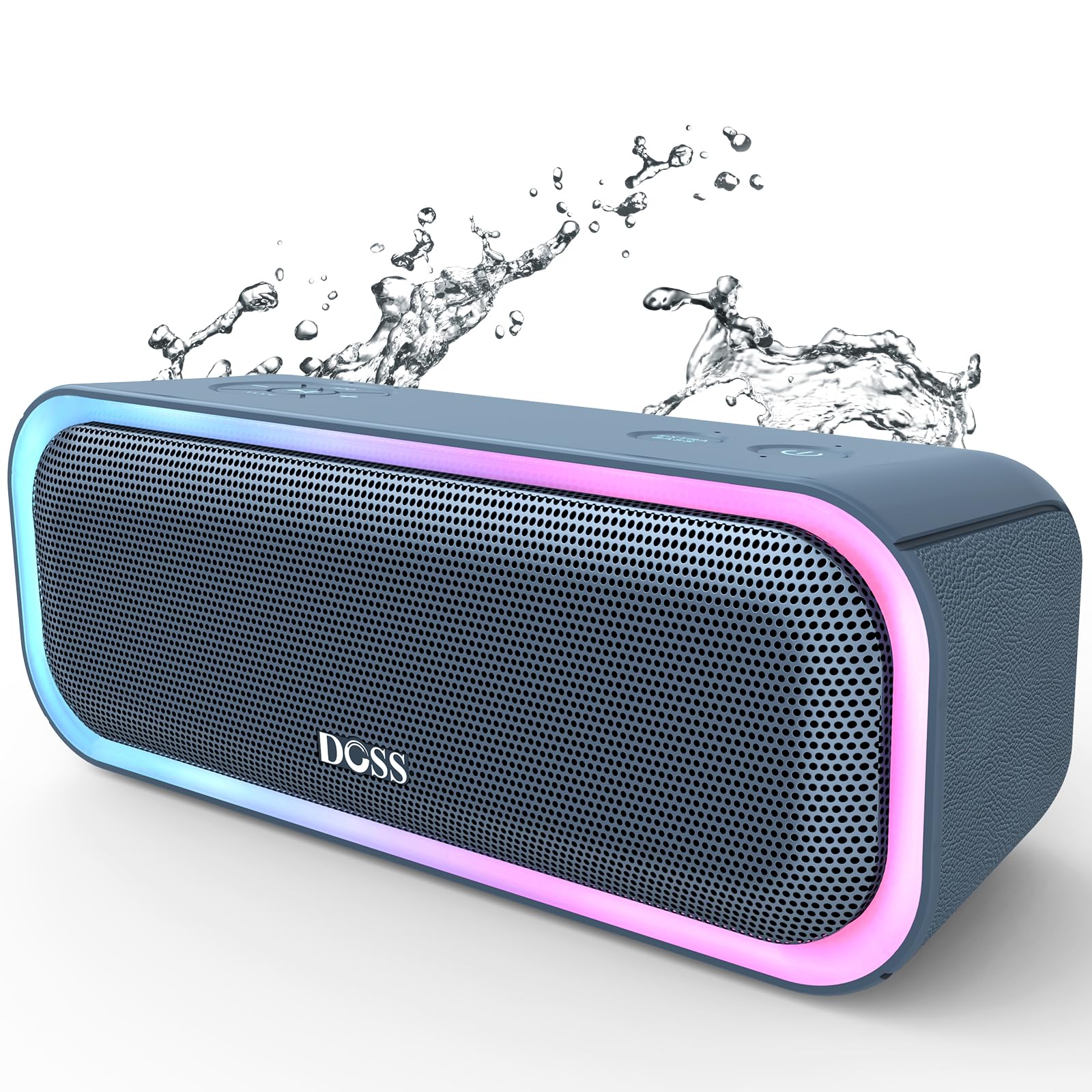 Doss Soundbox Pro Bluetooth Speaker With 20W Stereo Sound, Active Extra Bass, Ipx6 Waterproof, Tws Pairing, Multi Colors Lights, 20H Playtime, Portable For Beach, Outdoor Stone Blue