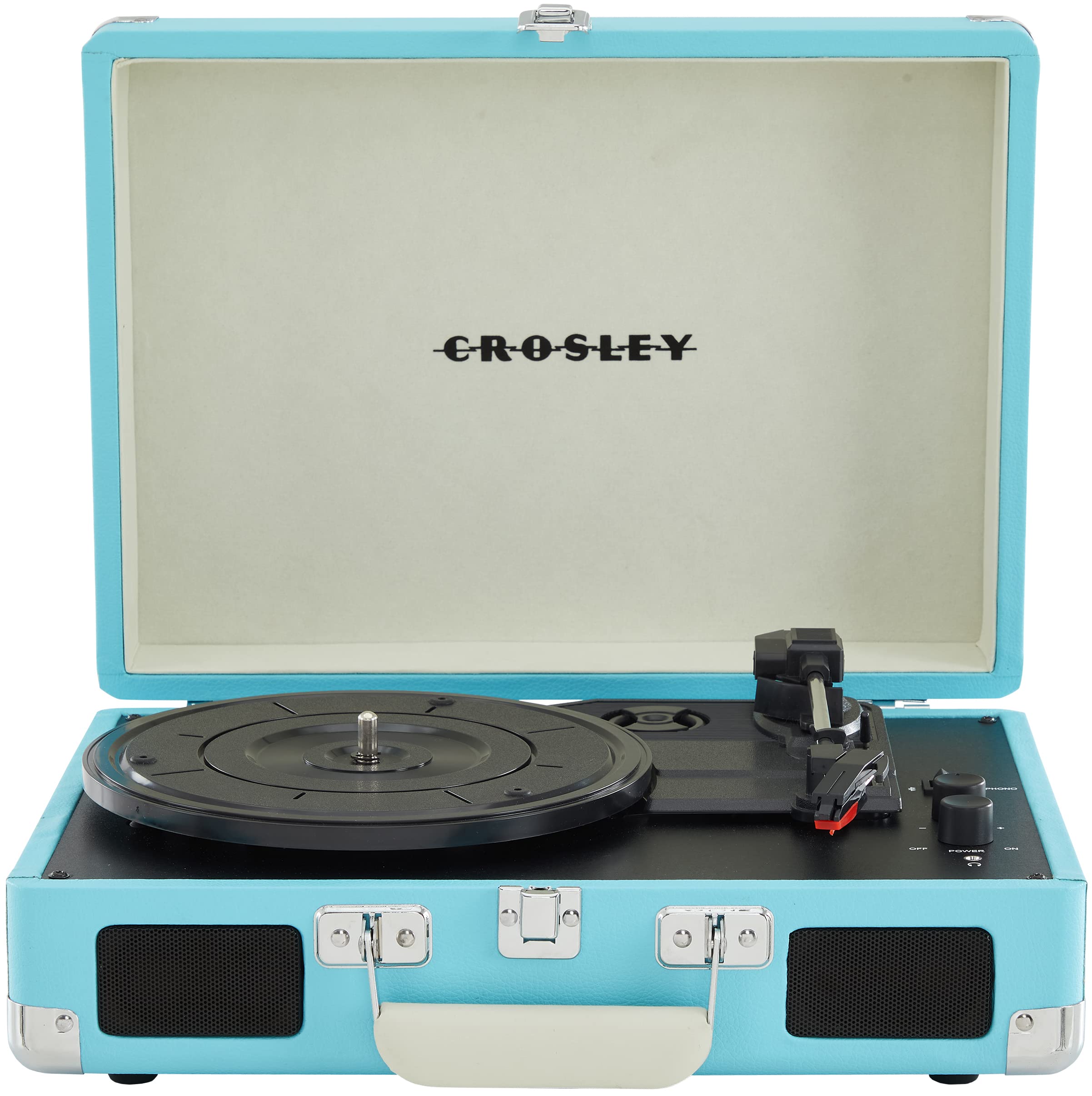 Crosley CR8005FTU Cruiser Plus Vintage 3Speed Bluetooth in/Out Suitcase Vinyl Record Player Turntable, Turquoise/White