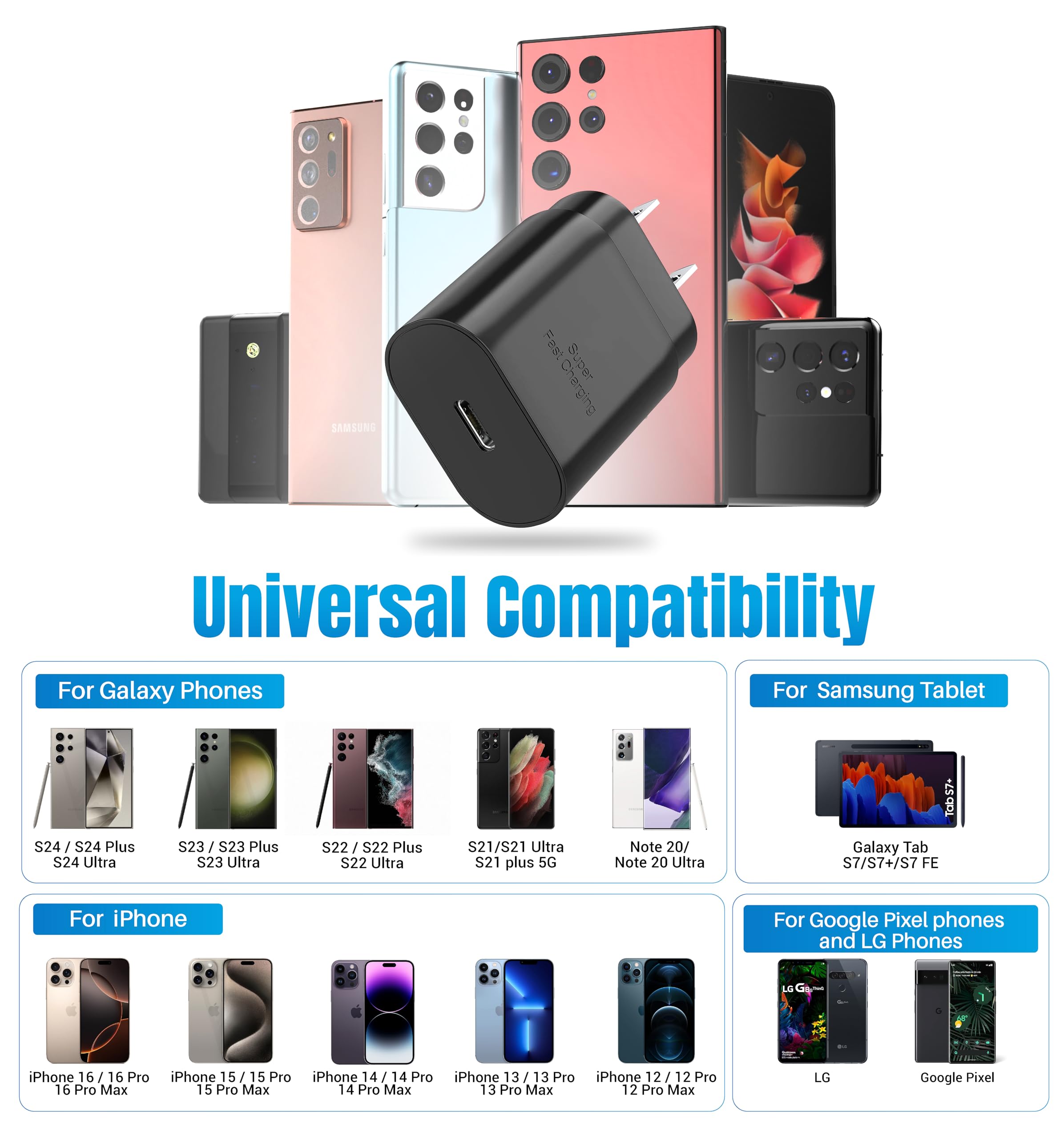 Galaxy S24 S23 Usb C Charging Block 25W Pd Super Fast Charger Type C Wall Plug Adapter Quick Charge For Samsung Galaxy S24/S23/S