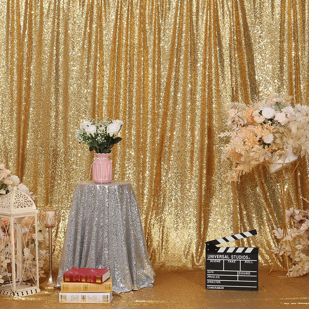 Squarepie Sequin Backdrop Curtain Not See Through Background For Wedding Party 5Ft X 7Ft Gold