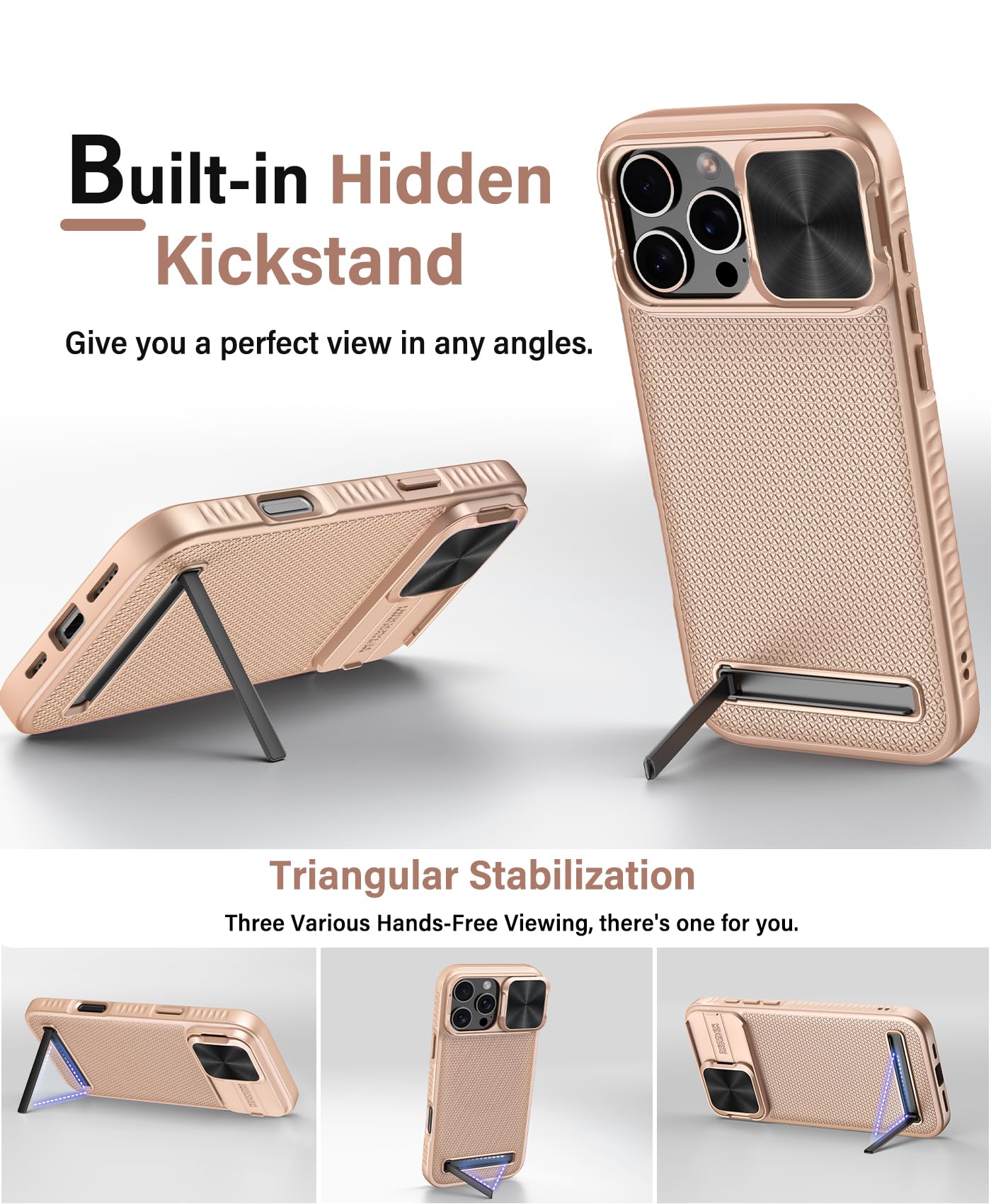 Vihibii For Iphone 16 Pro Magnetic Case With Stand, [Compatible With Magsafe], Slide Camera Cover, Military Grade Drop Protectio