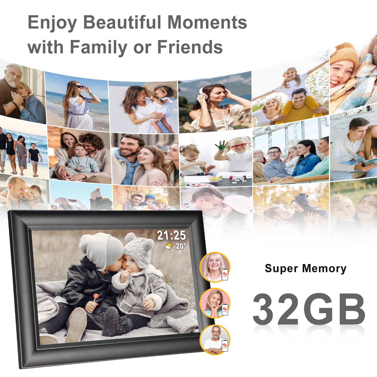 Yamemo 32Gb Frameo Digital Frame Wifi Digital Picture Frames Load From Phone,Frameo 10.1 Inch Smart Wifi Digital Photo Frame,128