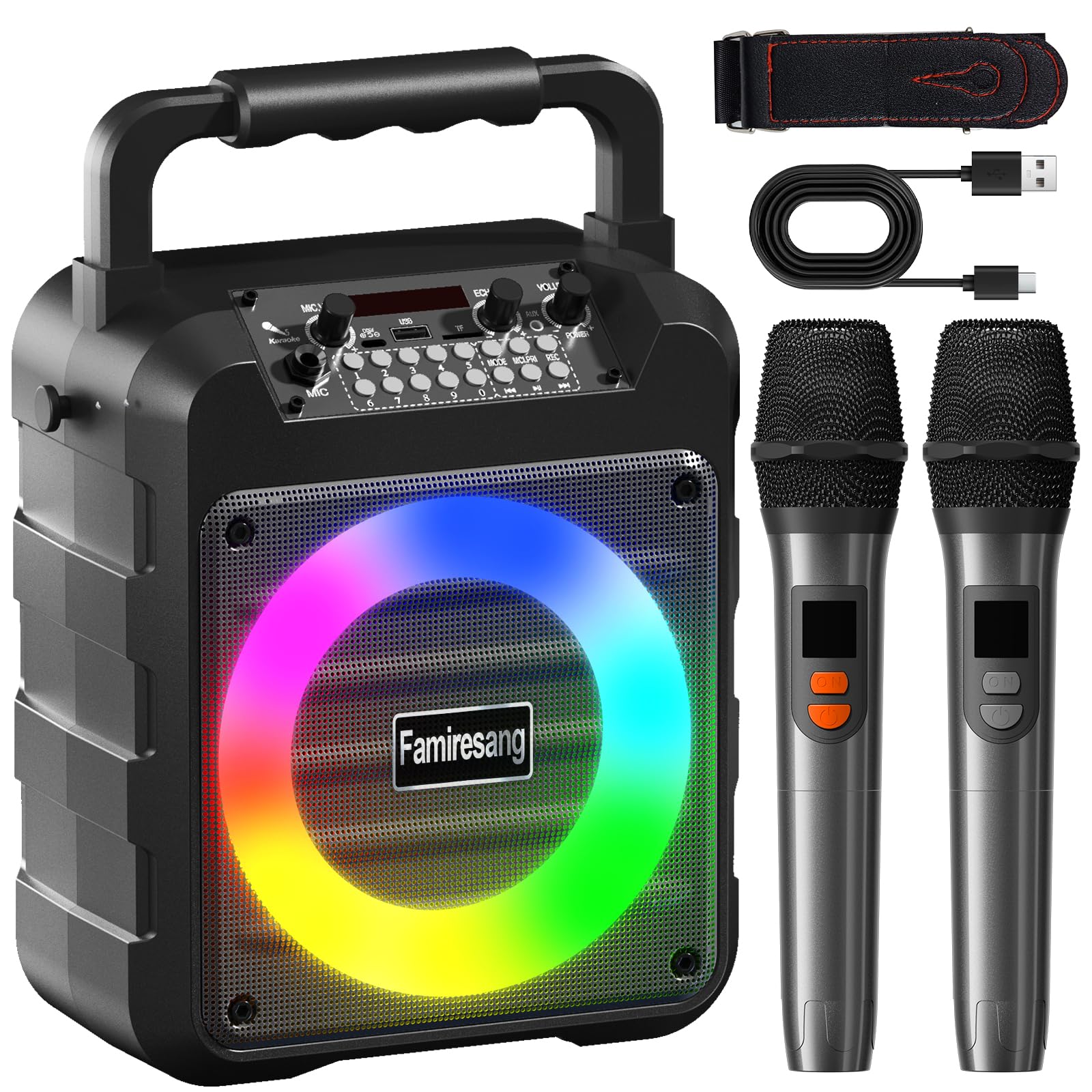 Karaoke Machine For Adults   Portable Bluetooth Karaoke Speaker With Two Wireless Microphones, Pa System Speaker Supports Tf Car