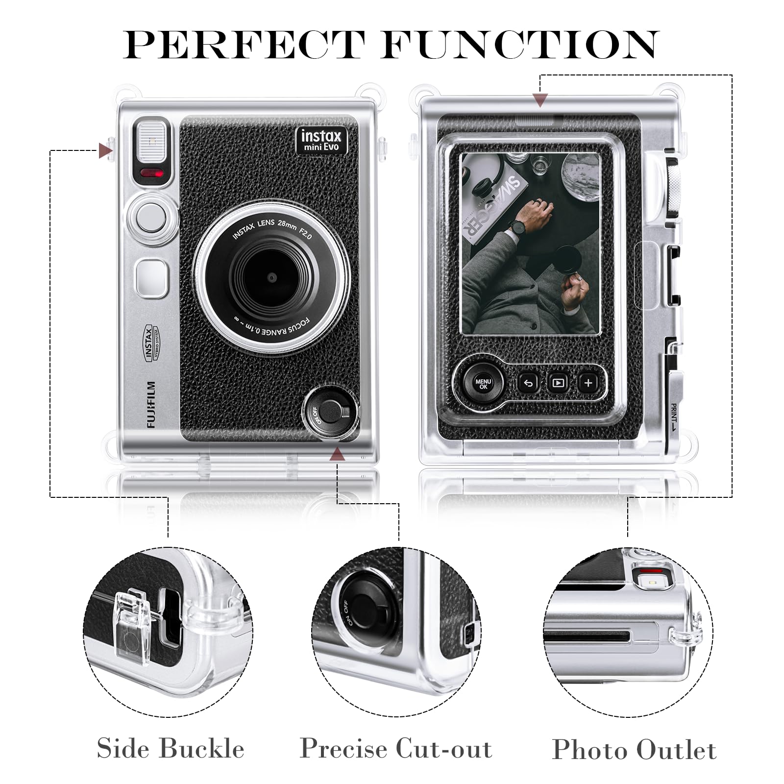 Rieibi Accessories For Fujifilm Instax Mini Evo Instant Camera, Gift Bundle Includes Clear Instax Mini Evo Case & Instax Mini Ev