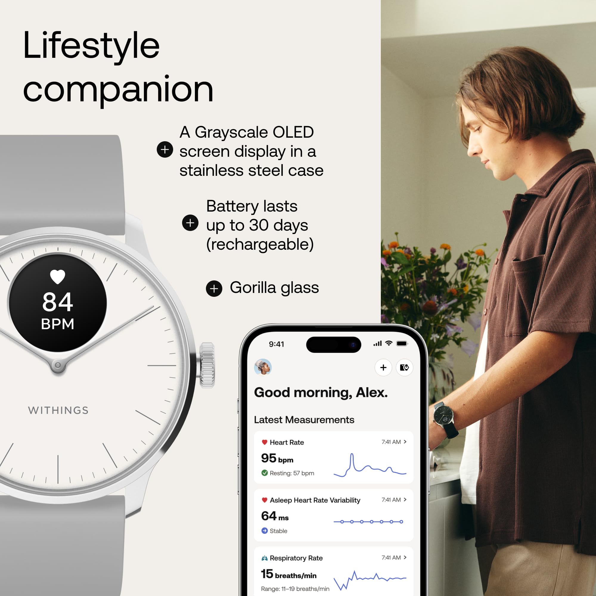 Withings Scanwatch Light   Hybrid Smartwatch, 24/7 Heart Monitoring, Activity Tracking, Cycle Tracking, Sleep Monitoring, Connec