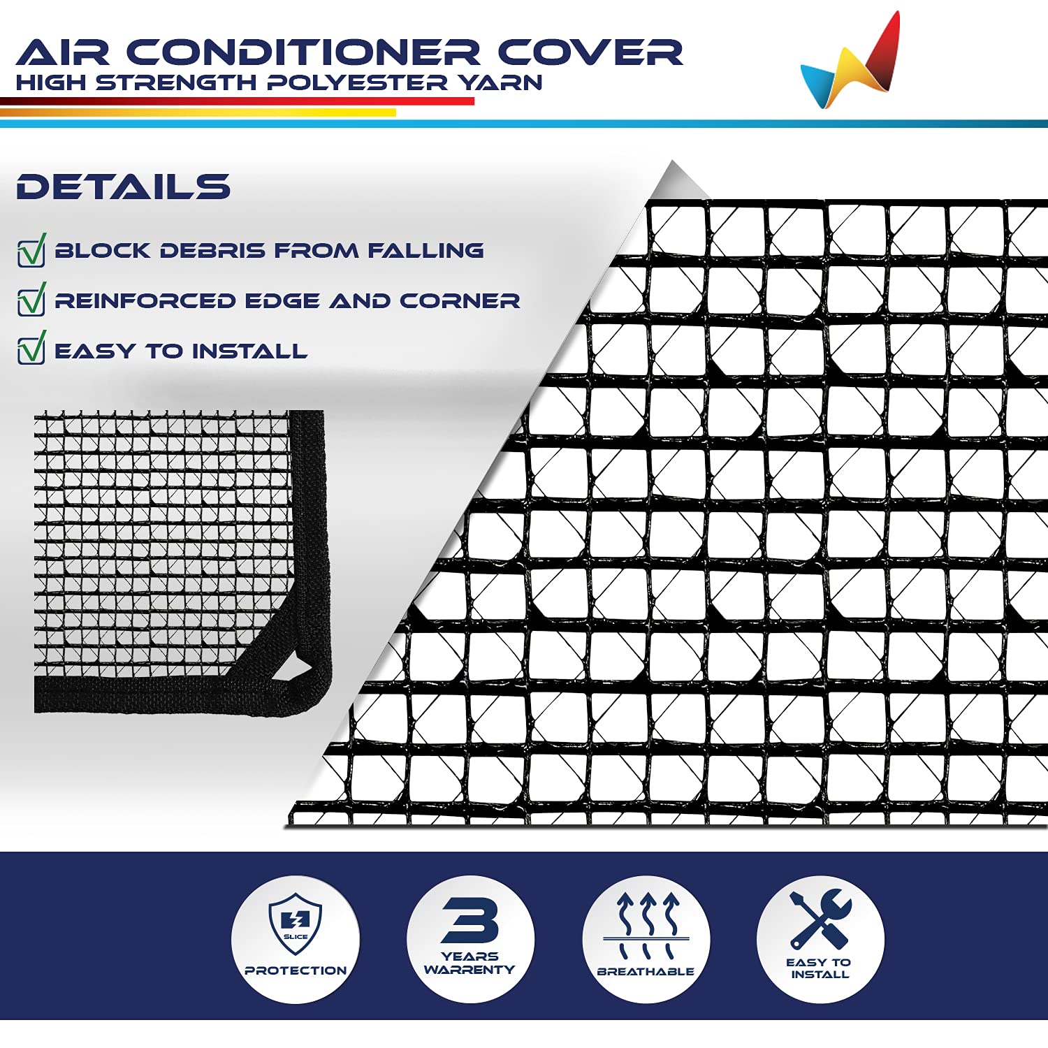 Windscreen4Less 36''X36'' A/C Unit Mesh Cover Air Conditioner Compressor Condenser Cover With Bungee Cords For Outside