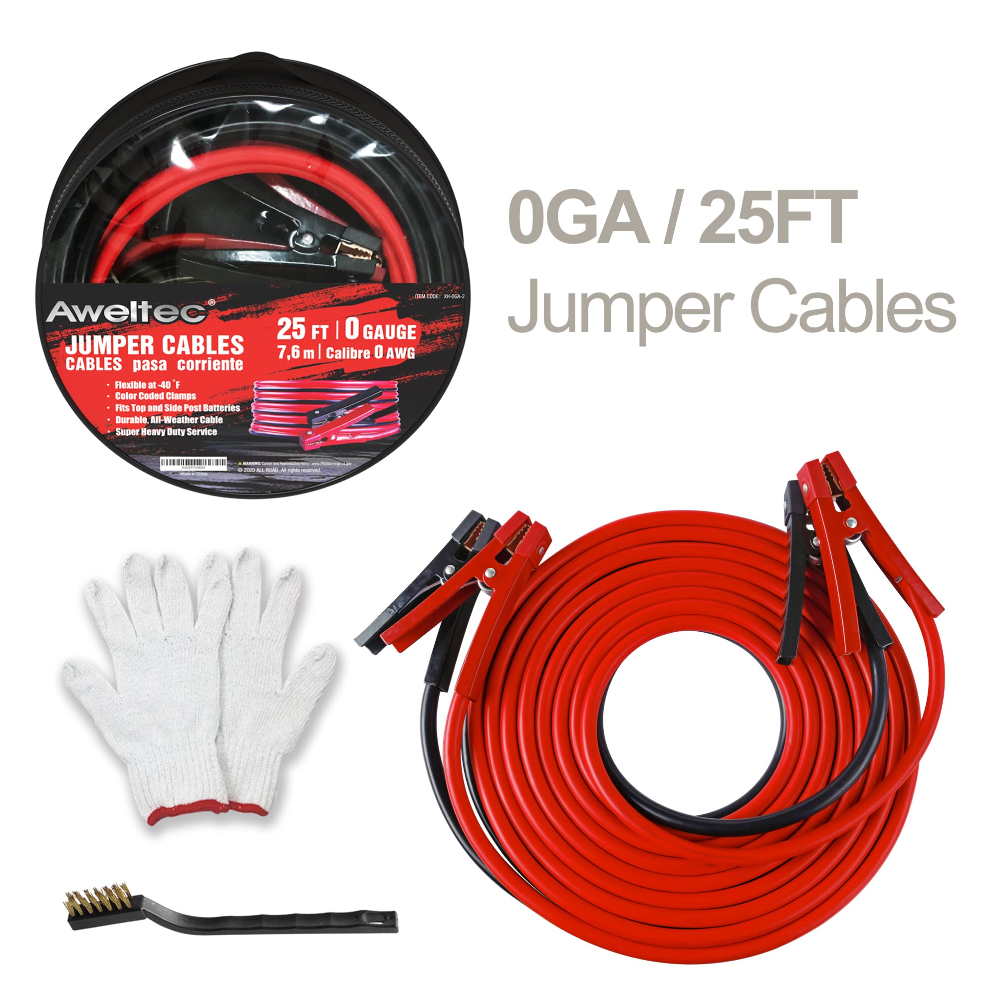 Aweltec Heavy Duty Jumper Cables   0 Gauge 25 Feet Battery Jumper Cables For Car, Heavy Duty Booster Cables (0Awg X 25Ft) With 6