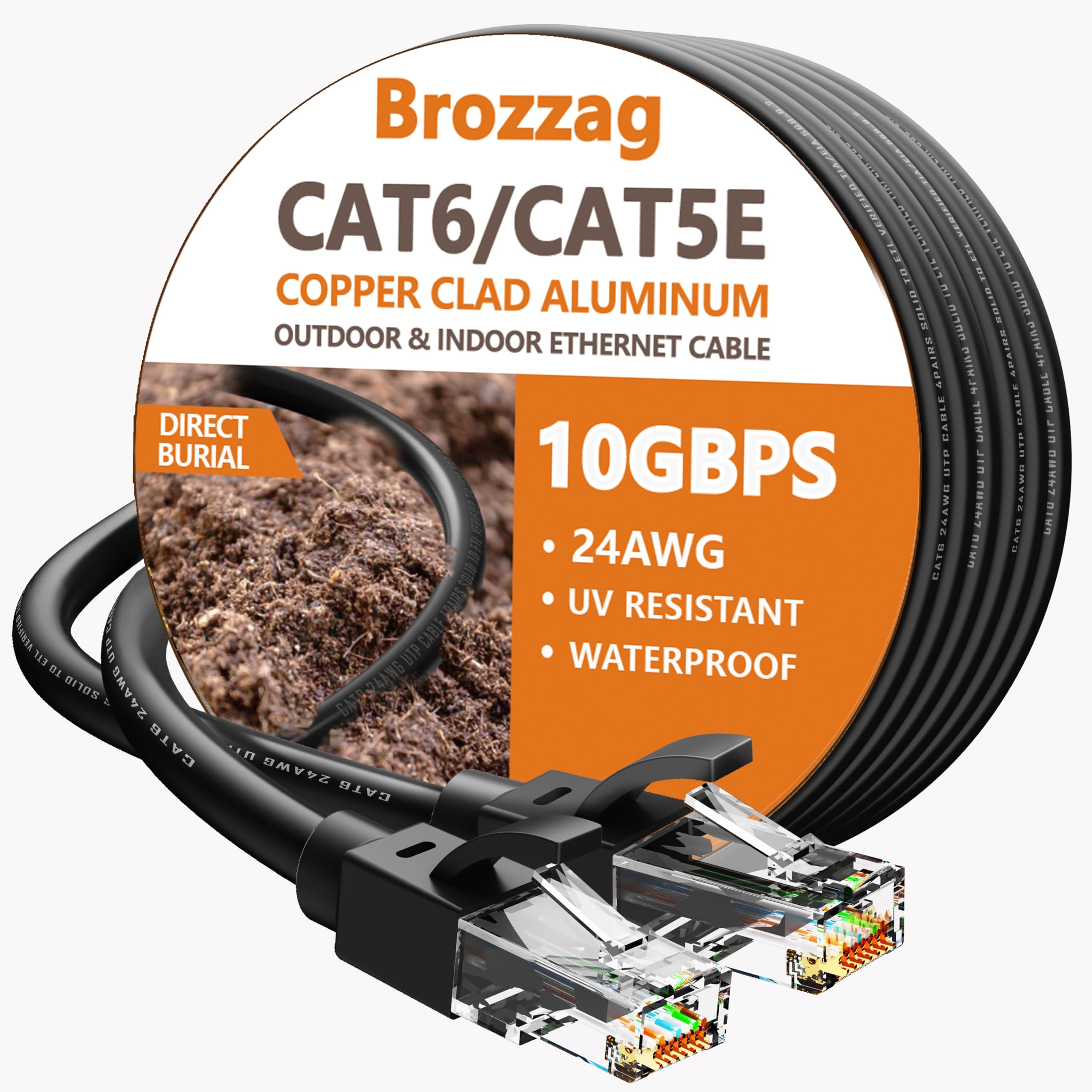 40 Ft Ethernet Cable For Cat5E/Cat6, 10Gbps 24Awg Cat6 Network Cable, Cca Direct Burial Cable, Utp, Lldpe, Rj45 Patch Lan Cord,