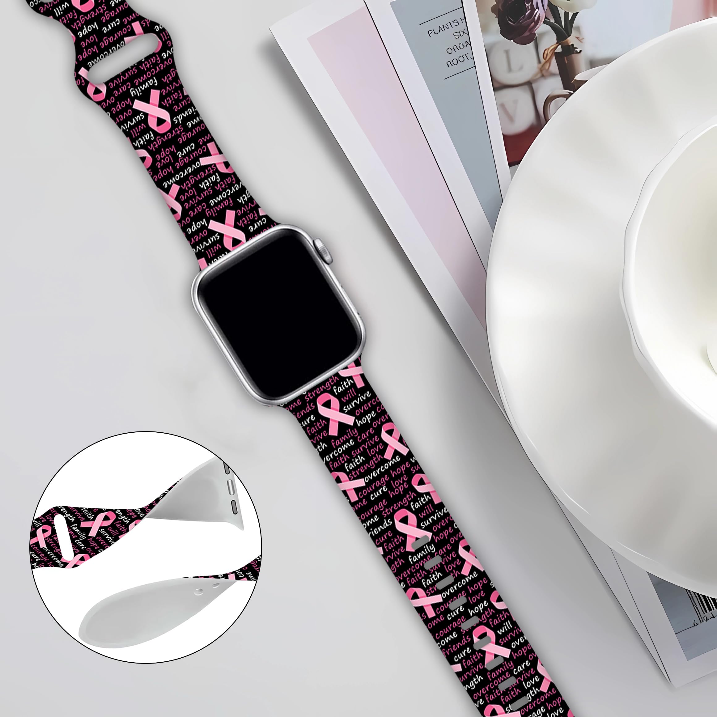 Bacdoilq Breast Cancer Awareness Smartwatch Bands Pink Ribbon Watch Band Compatible With Watch 38Mm/40Mm/41Mm Soft Silicone Stra
