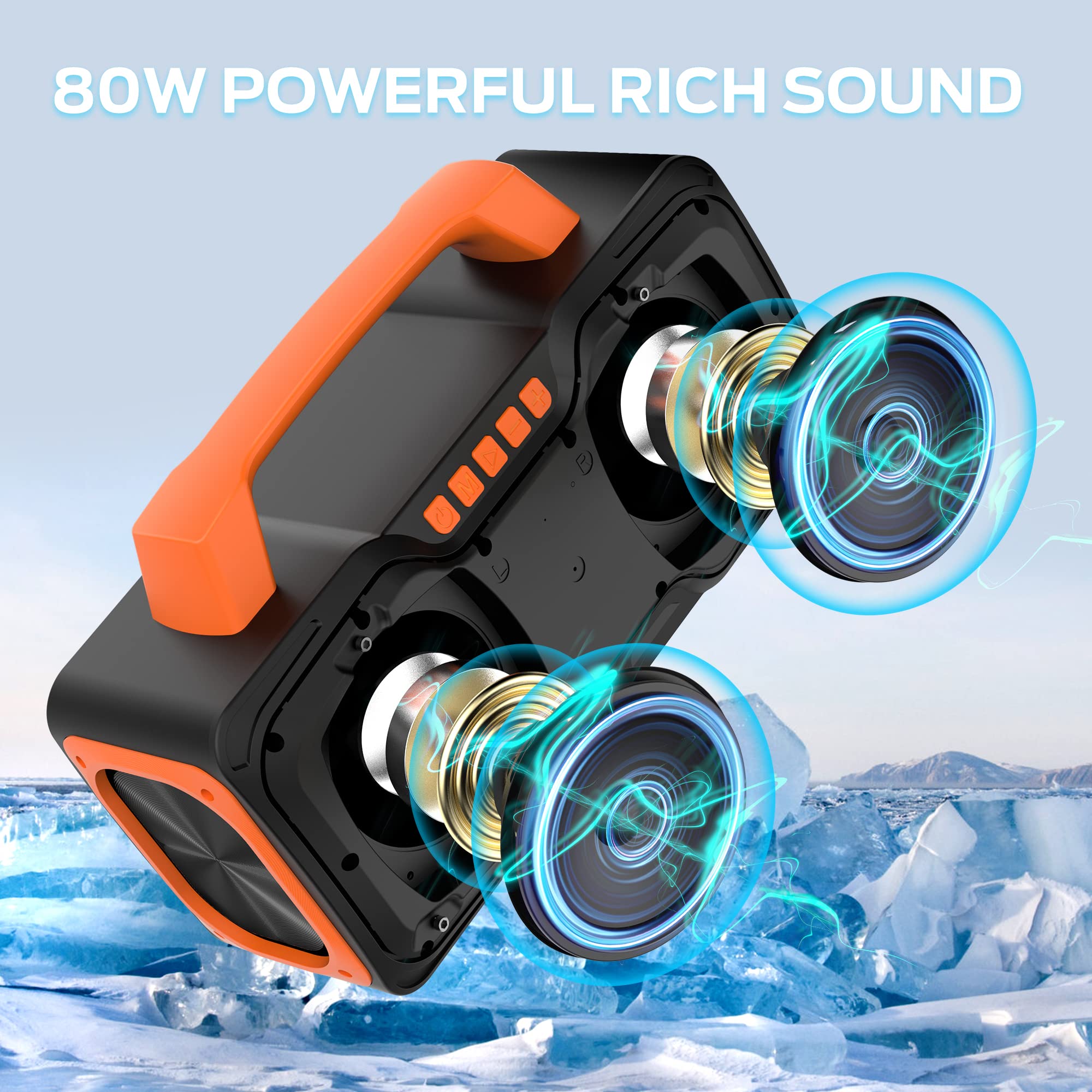 Bugani Bluetooth Speaker - 80W Portable Wireless Speaker Ipx7 Waterproof, 24H Playtime, Mic & Aux Usb, Perfect For Parties & Poo