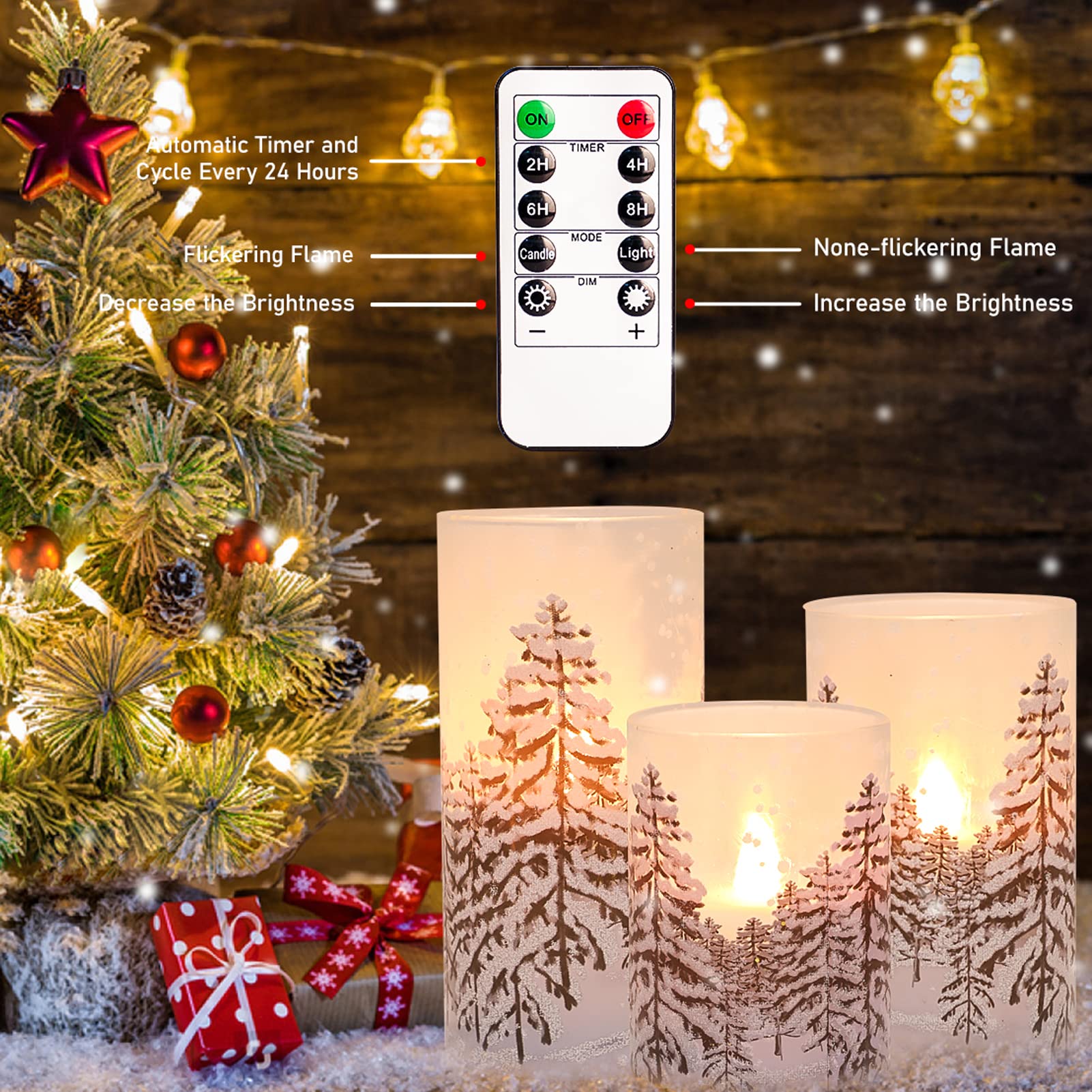 Silverstro Christmas Tree Flameless Candles With Remote Control & Timer Function, Real Wax Glass Candles, Home Party Wedding Hol