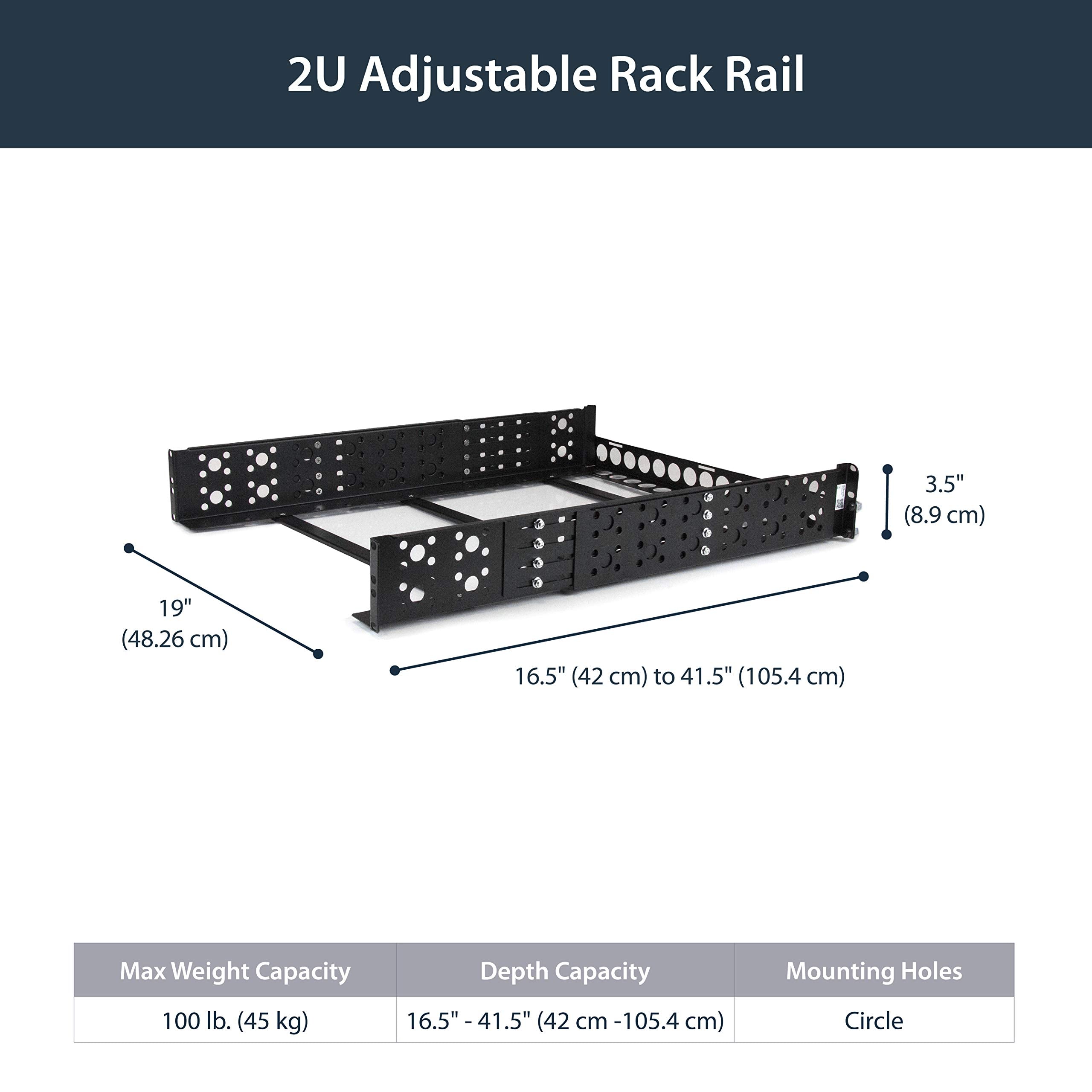 Startech.Com 2U Universal Rack Mount Rails   For 19In Server Rack Enclosure Or Cabinet   Adjustable A/V Rack Rails (Unirails2U)