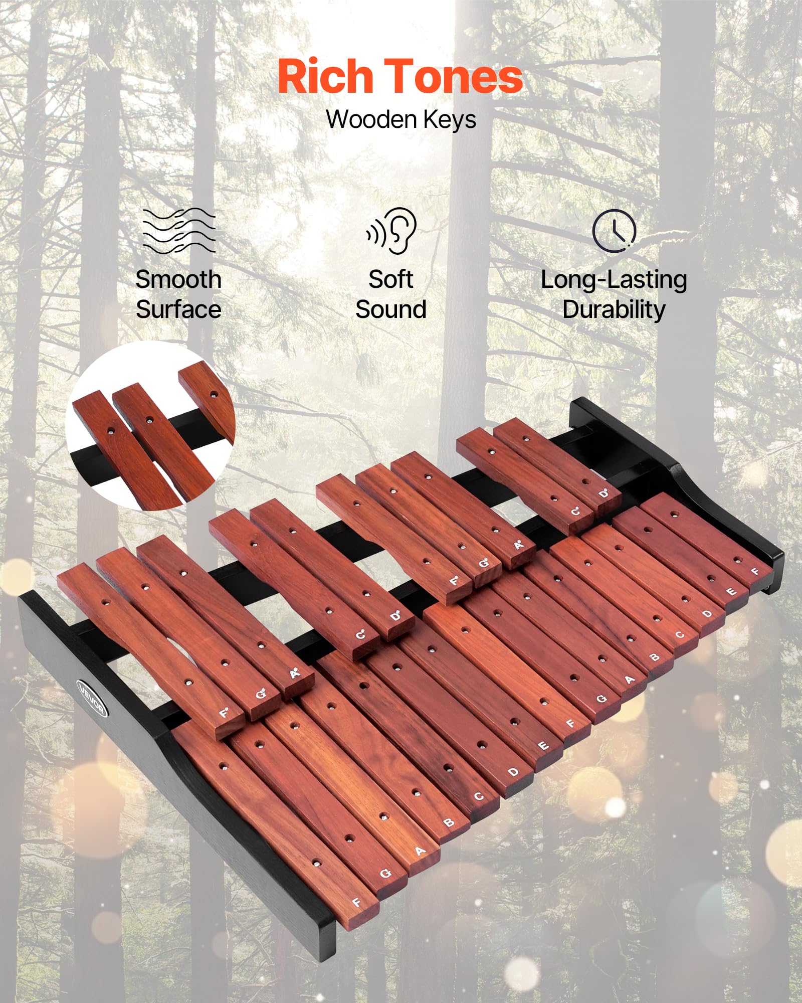 Vevor Glockenspiel Xylophone, 25 Notes, Wooden Professional Xylophone Percussion Instrument, With 4 Mallets, Carrying Bag, Begin