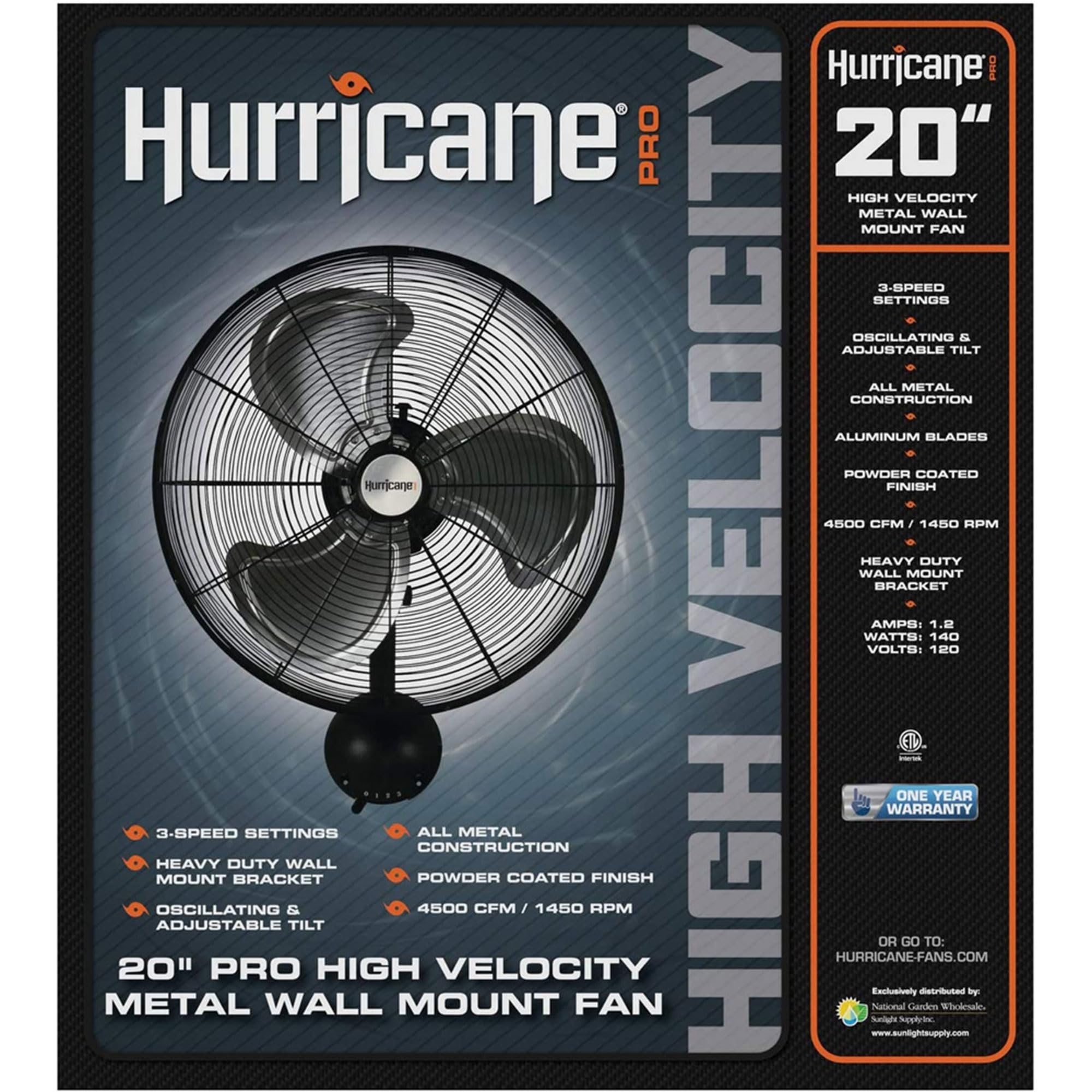 Hurricane Oscillating Wall Mount Fan, 3 Speed Indoor Cooling, Pro Series, 20''