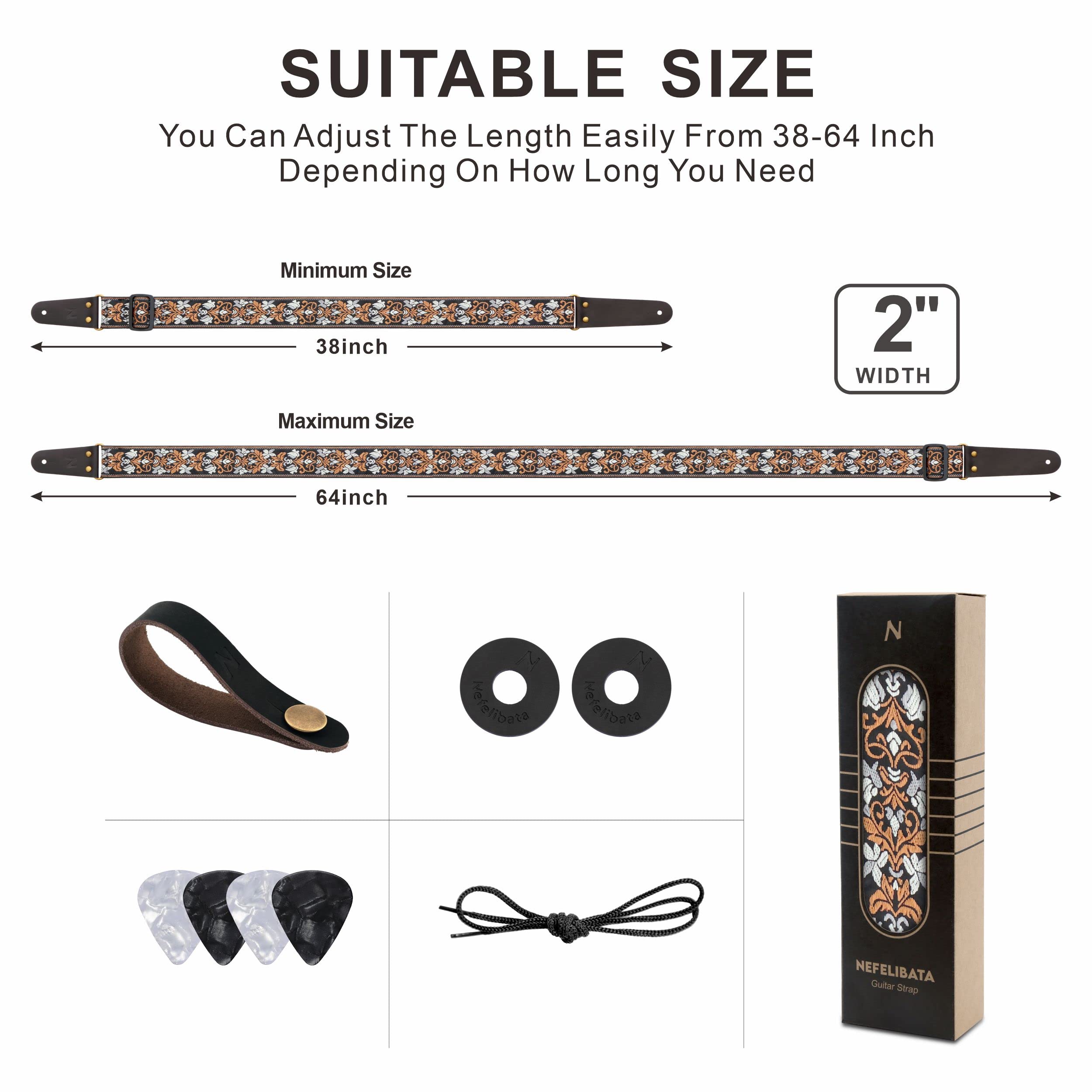 Nefelibata Guitar Strap, 2 Jacquard Embroidery Guitar Straps, Full Grain Leather Ends With Hidden Pocket, For Bass, Electric And