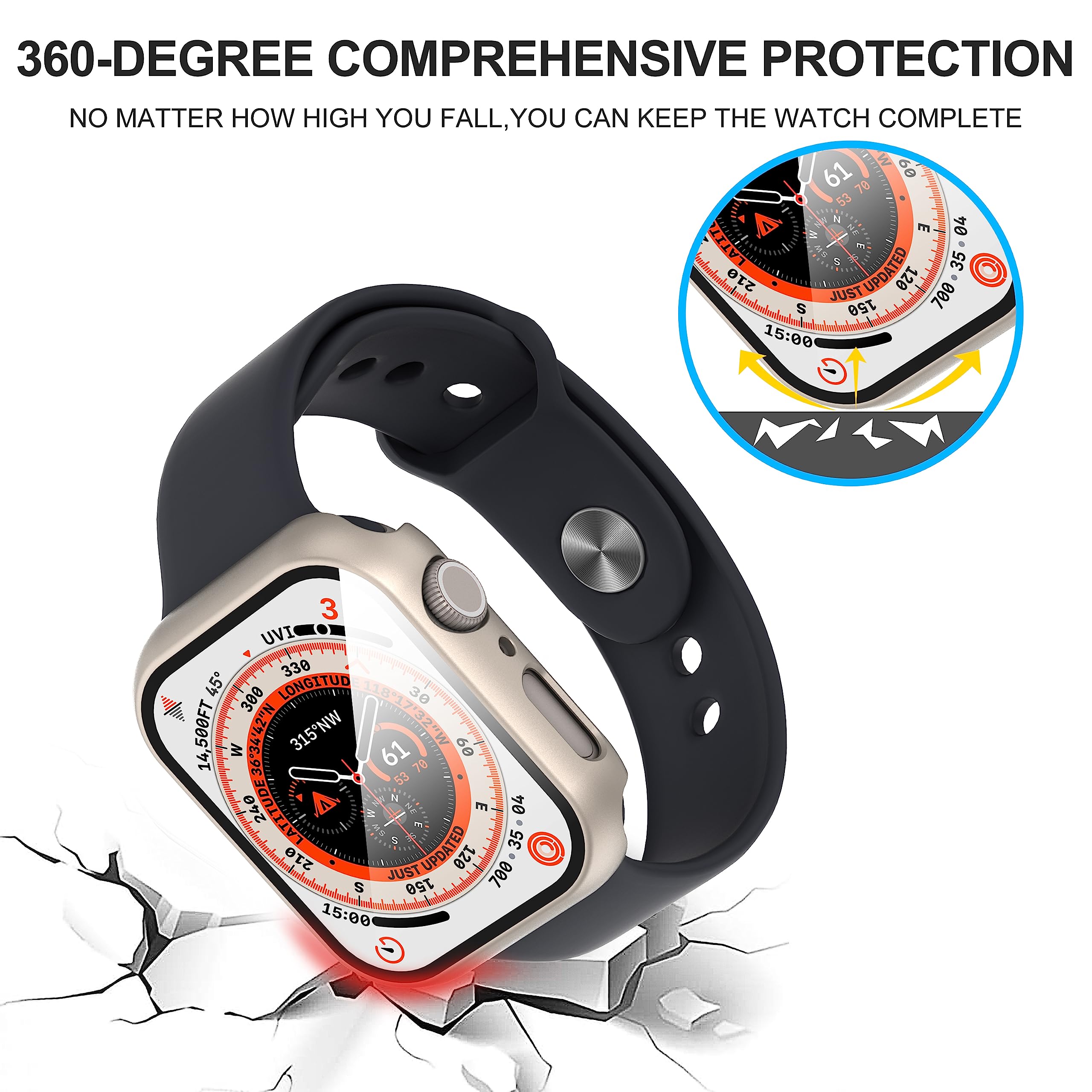 Suoman 2 Pack For Apple Watch Series 8/7/6/5/4/Series Se /Se 2 44Mm All Around Screen Protector Case, Tempered Glass Screen Prot