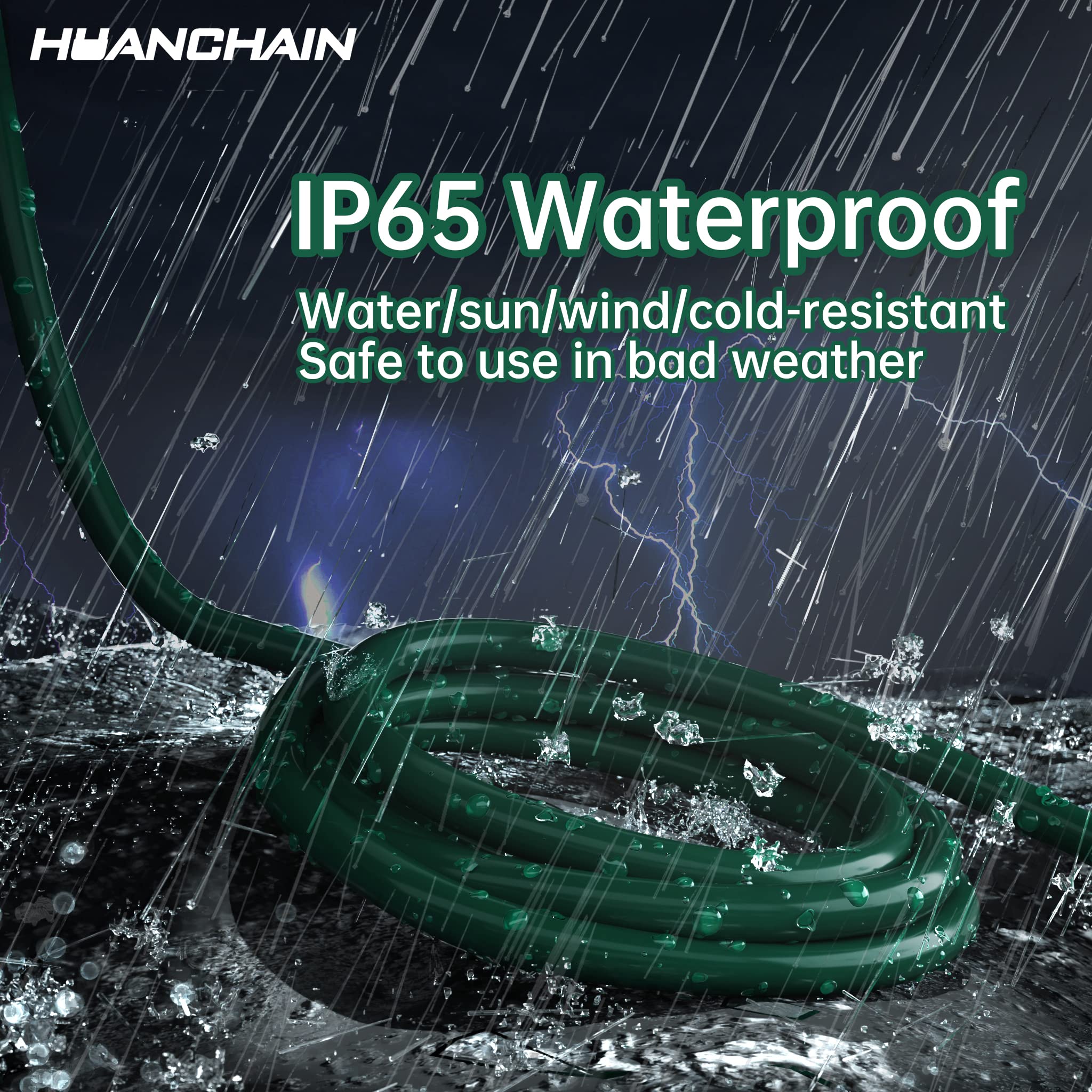 Huanchain Indoor Outdoor Green Extension Cord 100 Ft Waterproof, 16/3 Gauge Flexible Cold Resistant Appliance Extension Cord Out