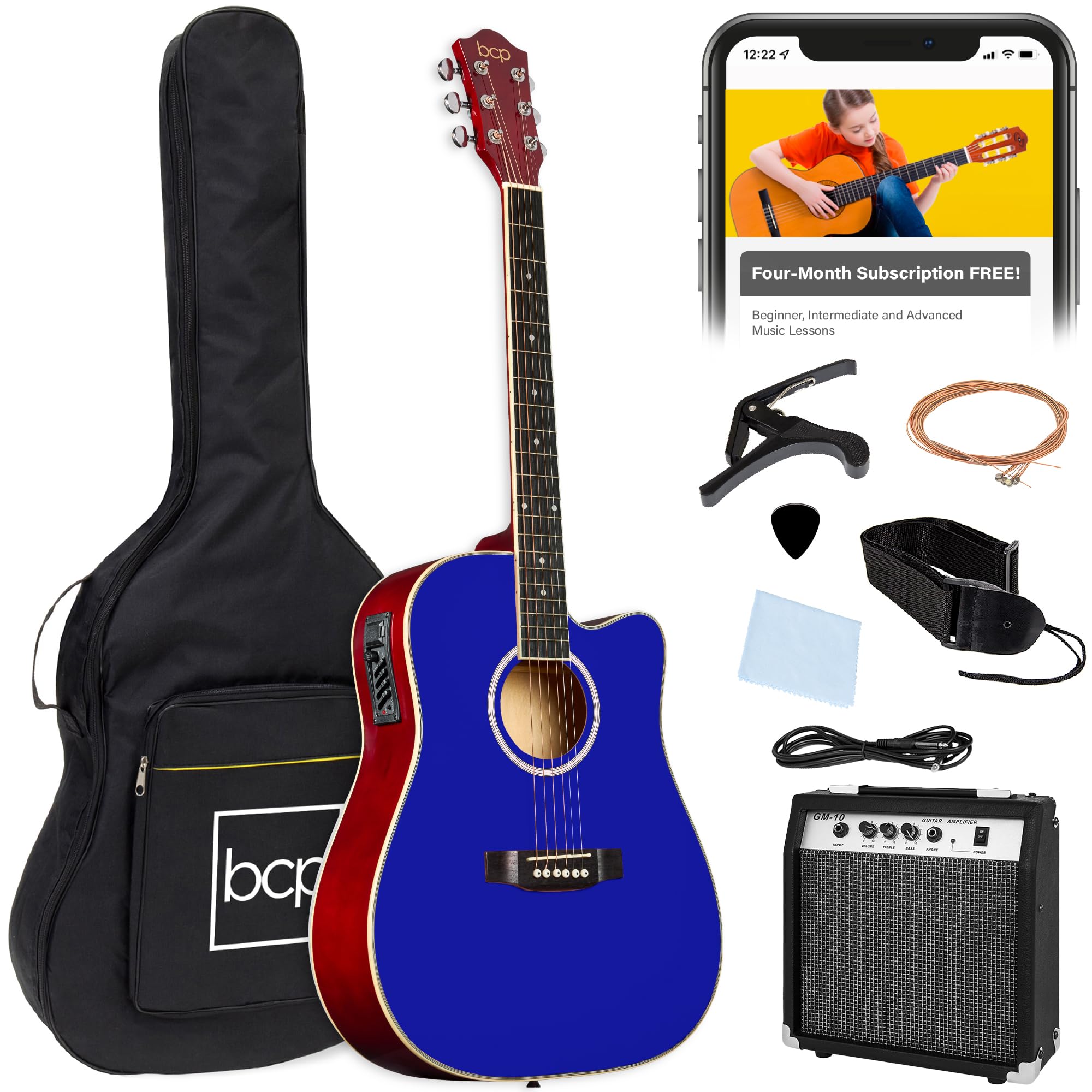 Best Choice Products Beginner Acoustic Electric Guitar Starter Set w/ 41in, All Wood Cutaway Design, Gig Bag, Strap, Picks - Dar