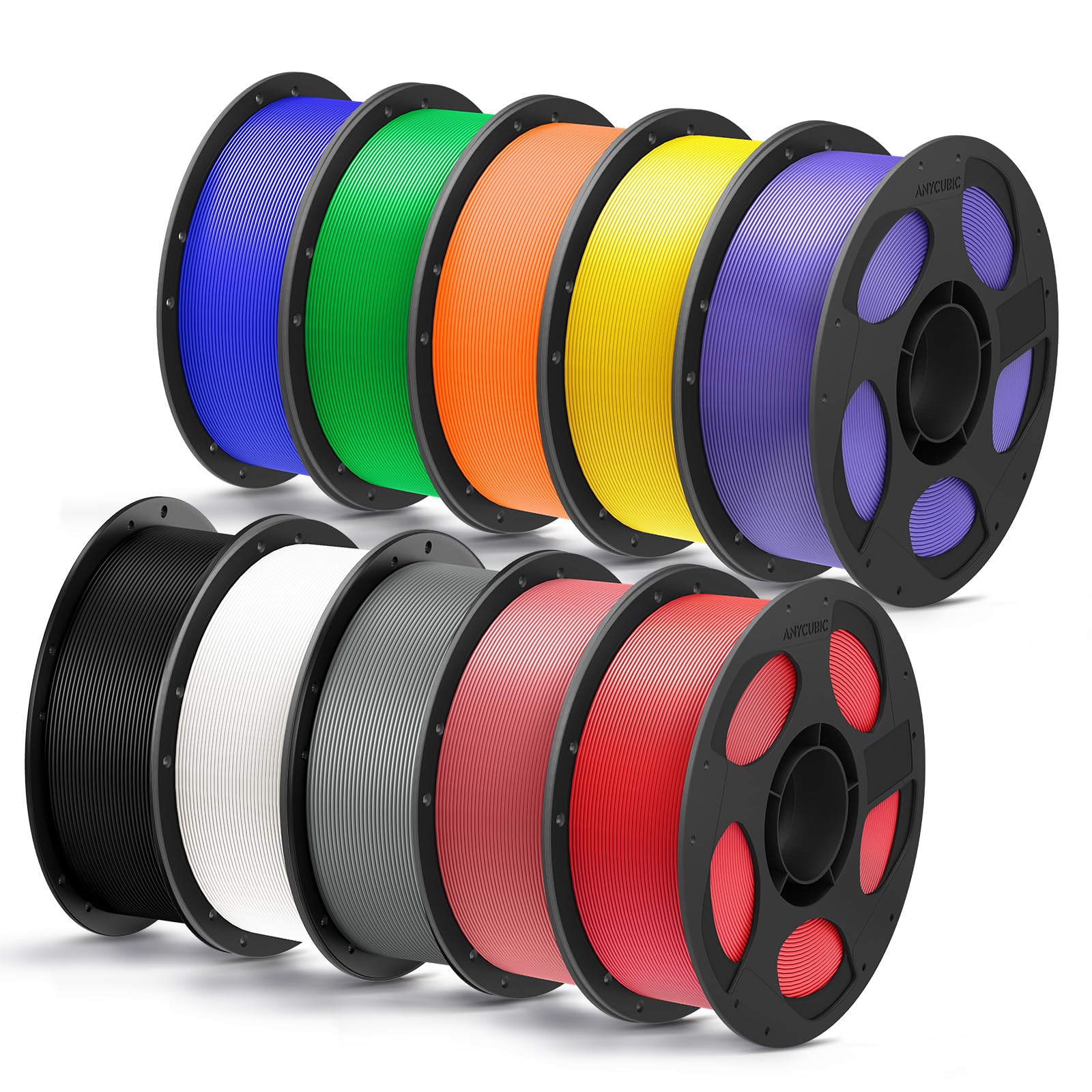 ANYCUBIC PLA Plus (PLA+), 3D Printer Filament 1.75mm Bundle, High Toughness, 1KG Spool, Black, White, Texture Grey, Pink, Red, B