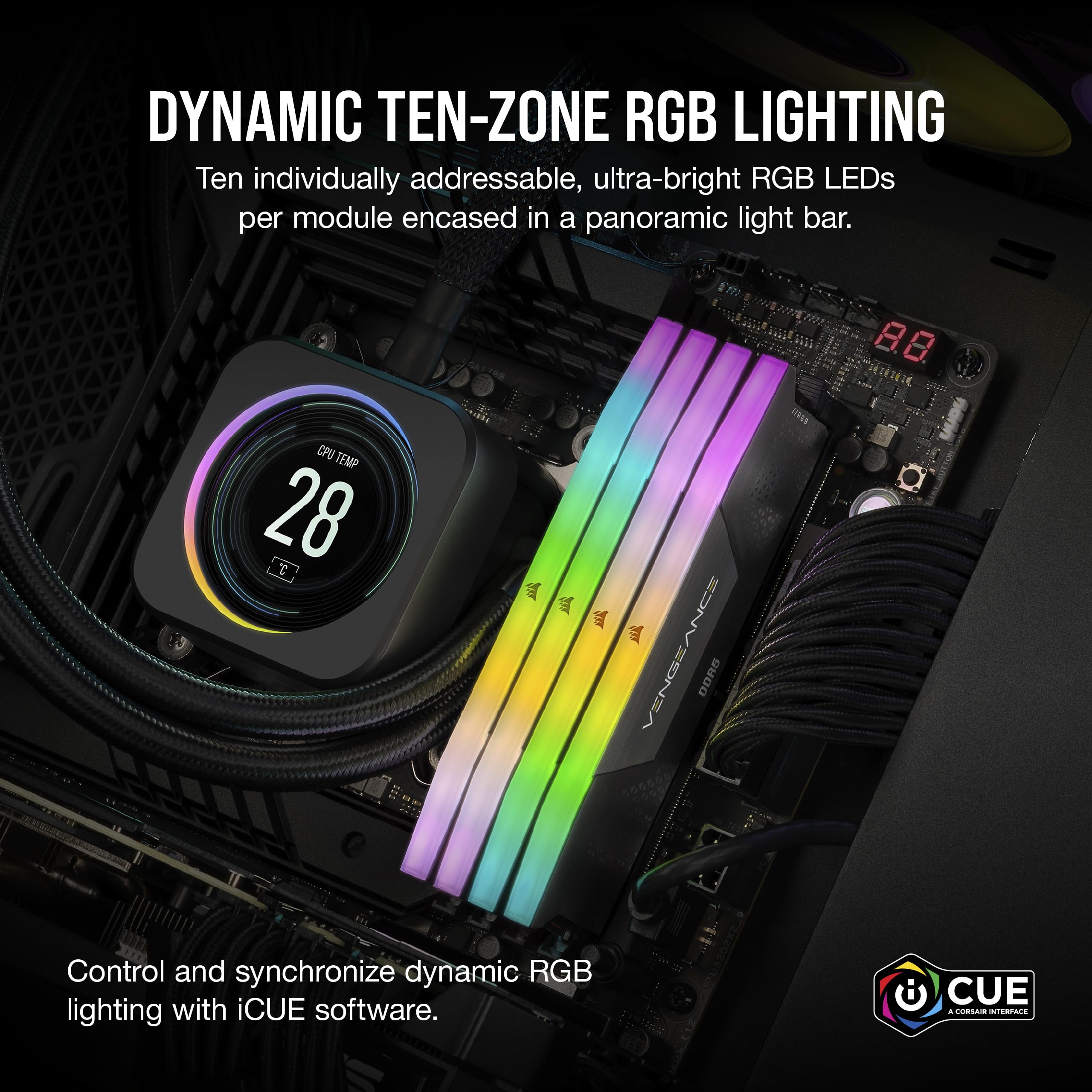 Corsair Vengeance Rgb Ddr5 Ram 16Gb (1X16Gb) 5200Mhz Cl40 Intel Xmp Icue Compatible Computer Memory - Black (Cmh16Gx5M1B5200C40)