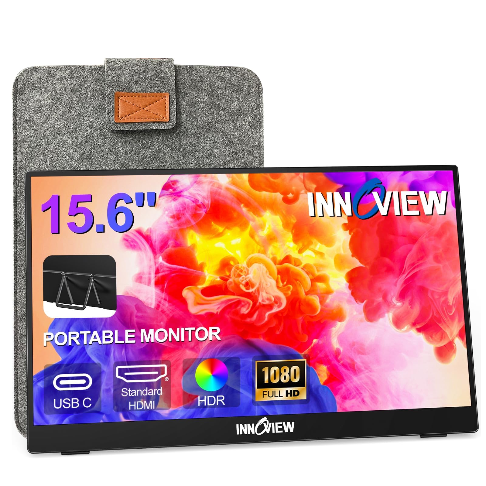 Innoview Portable Monitor 15.6' 1080P Portable Monitor For Laptop With Protective Sleeve Built In 90� Adjustable Stand Usb C Hdmi Ultra Slim Portable Laptop Monitor For Macbook Phone Ps Xbox Switch