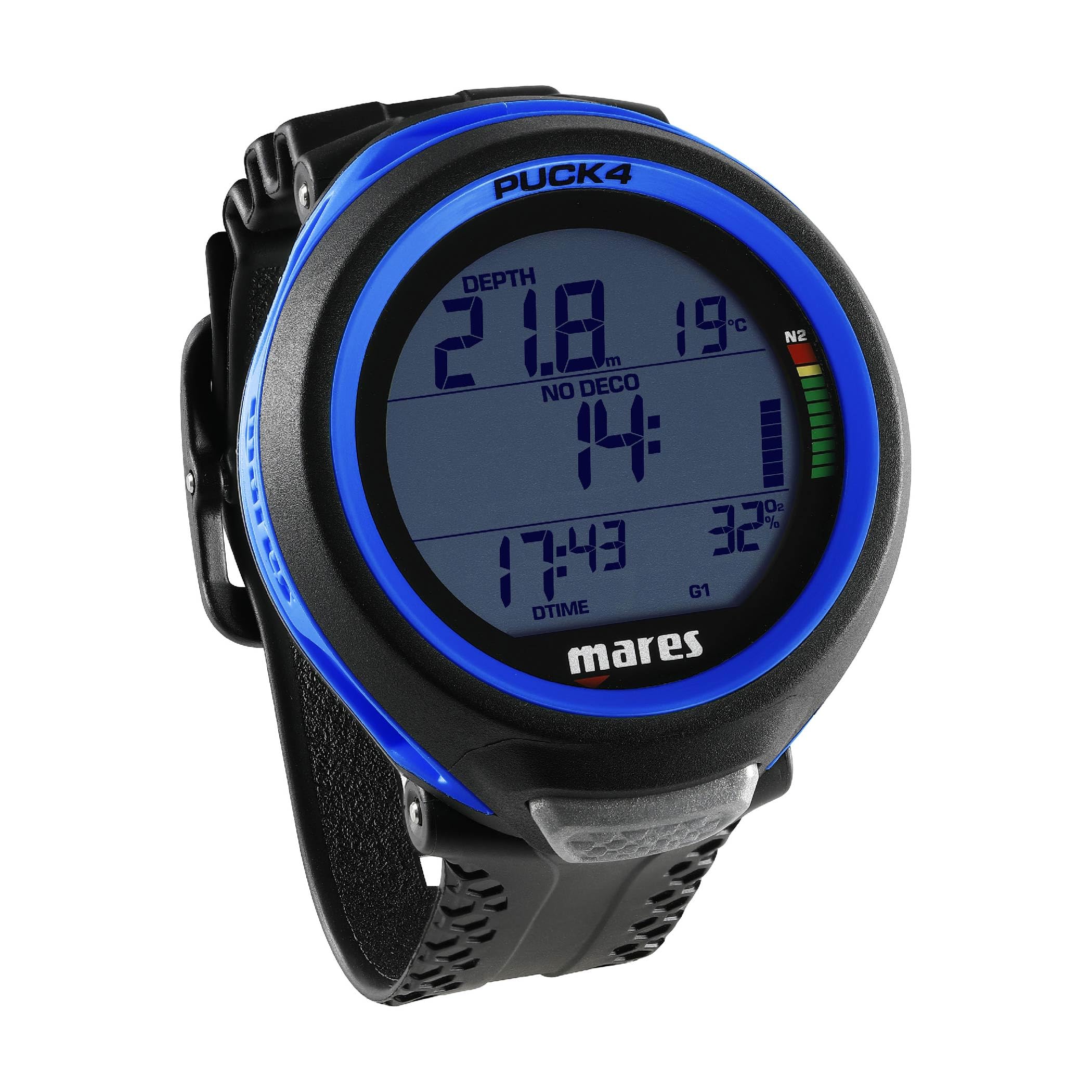 Mares Puck 4 Wrist Dive Computer | Entry-Level Watch-Style One Button Control Underwater Scuba Diving Computer, Black/Blue