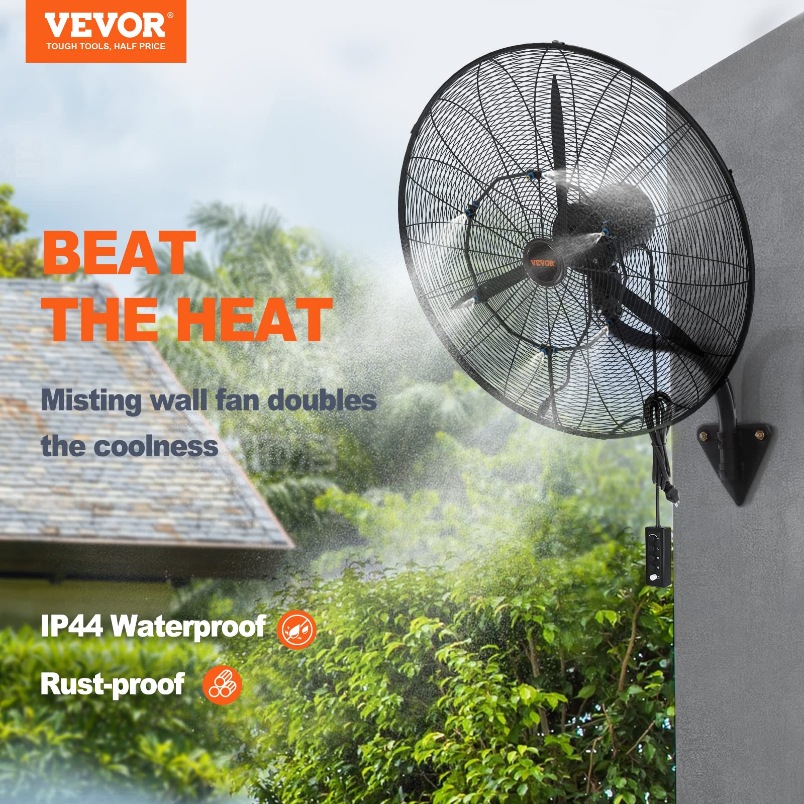 Vevor 30 Inch Wall Mount Misting Fan, 3 Speed Ip44 Waterproof Oscillating Wall Fan, Max. 9500 Cfm Wall Mounted Fan For Outdoor,