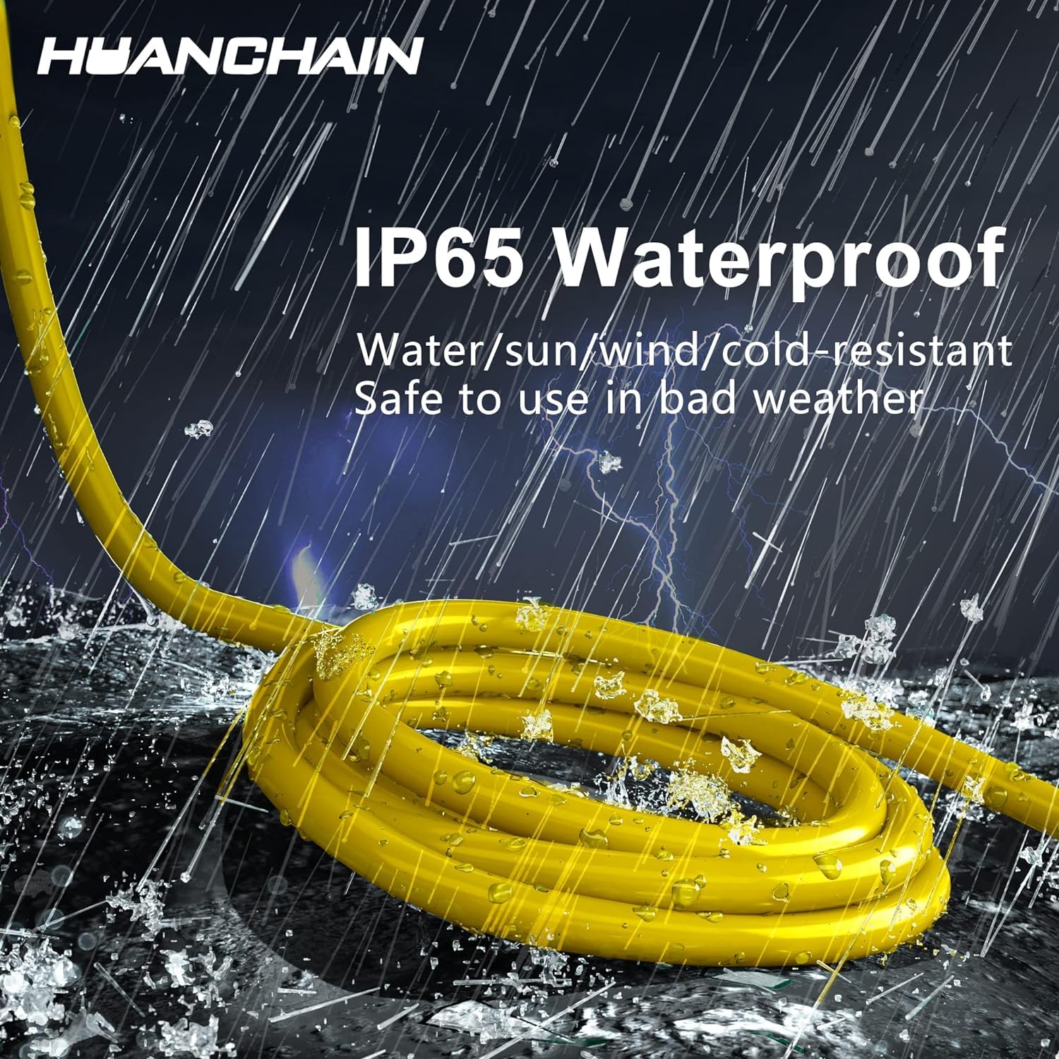 Huanchain Outdoor Extension Cord 60 Foot Waterproof, 16/3 Gauge Flexible Cold Resistant Appliance Extension Cable Outside, 10A 1