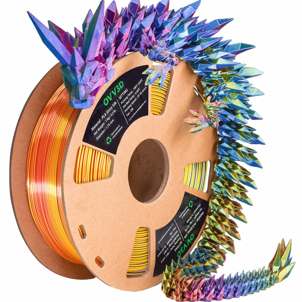 Ovv3D Tri Colors Pla 3D Printer Filament 1.75Mm, Coextrusion Rainbow Filament With Silk Pla Red Yellow Blue, 3D Printing Filamen