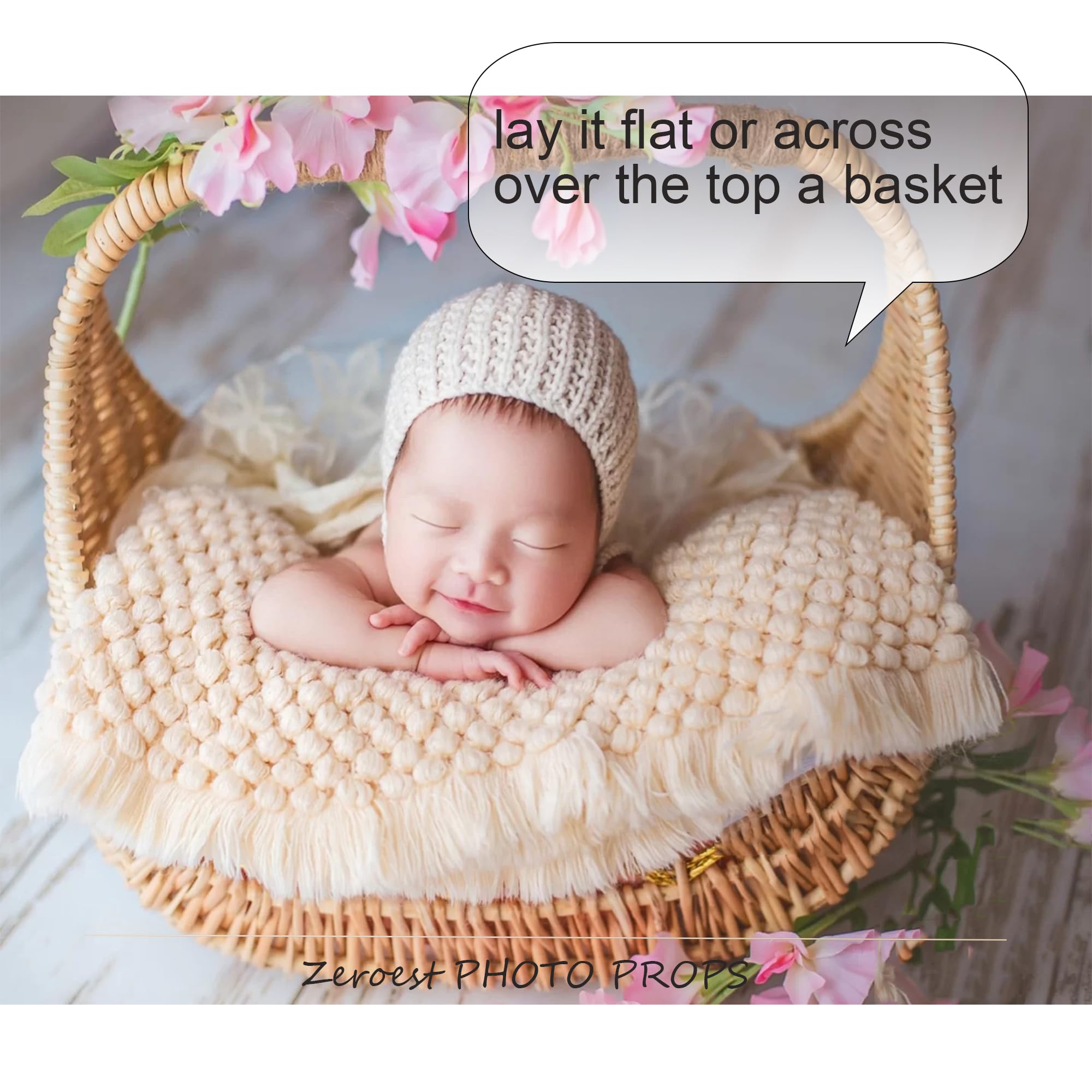 Zeroest Baby Photography Props Basket Braid Wool Wrap Newborn Photo Shoot Baskets Filler Posing Stuffer Background Blanket (Beig