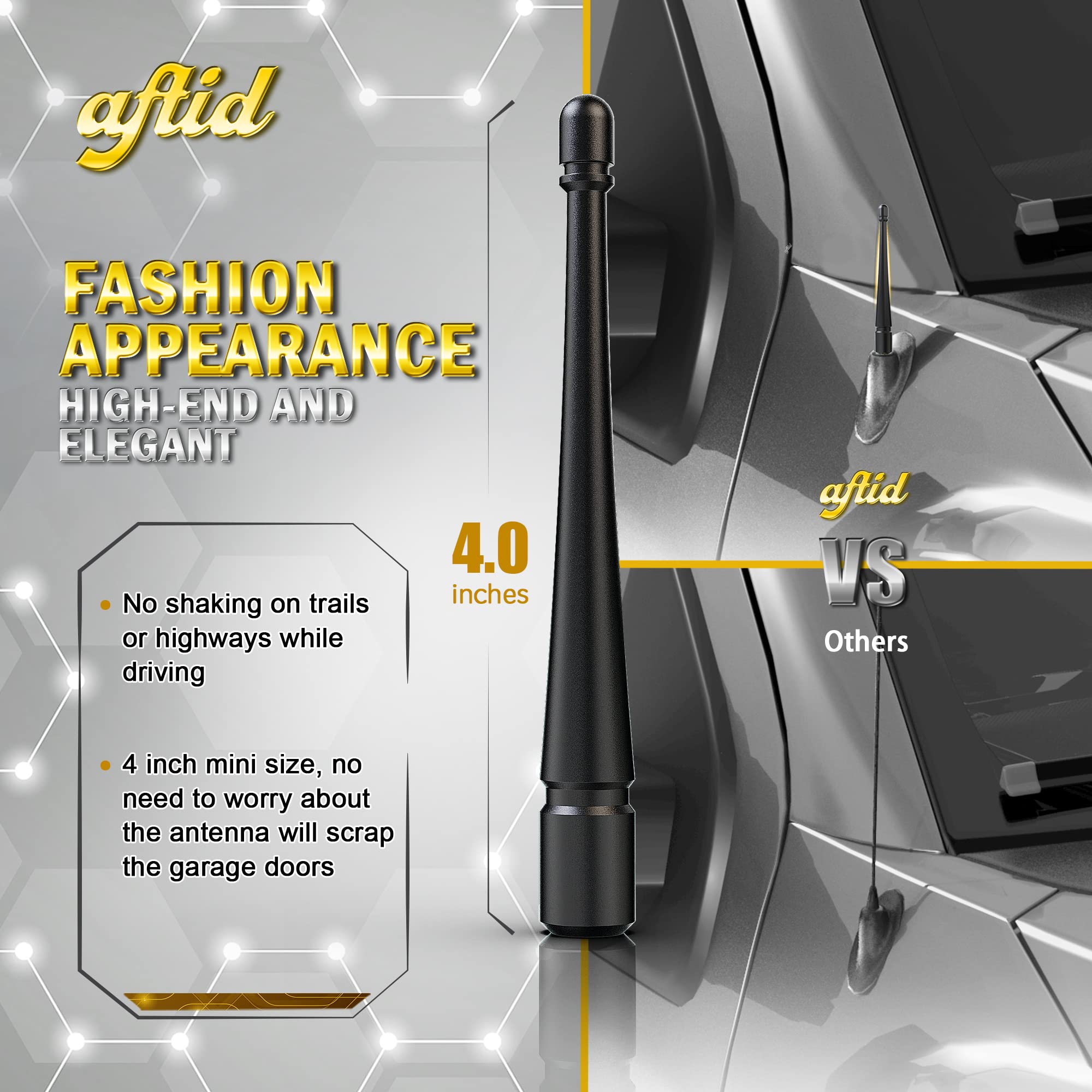 Aftid   4 Inch Aluminum Short Antenna Compatible With Chevy Silverado 1500 2007 2025 (M7 Thread)