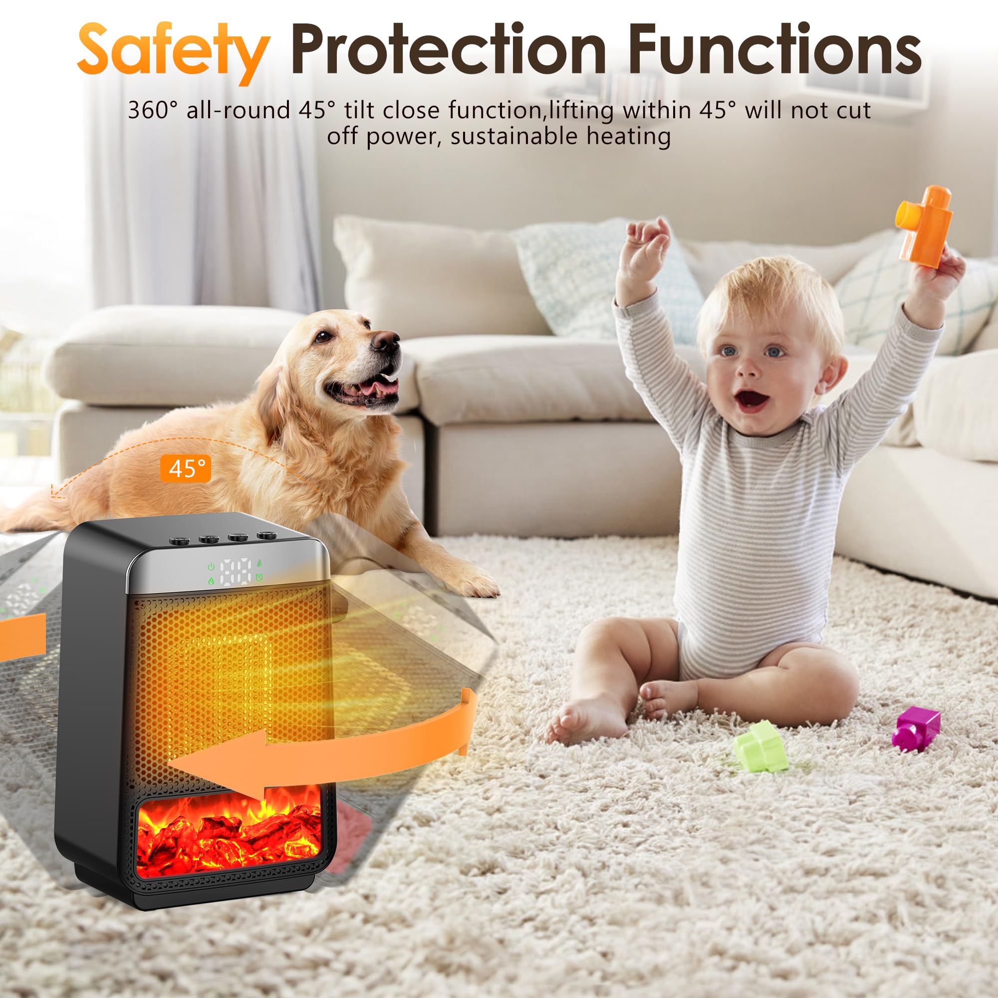 Okkmax Portable Space Heater For Indoor   Small Electric Flame Heaters With Thermostat   Ptc Fast Heating Ceramic Room Heater Wi