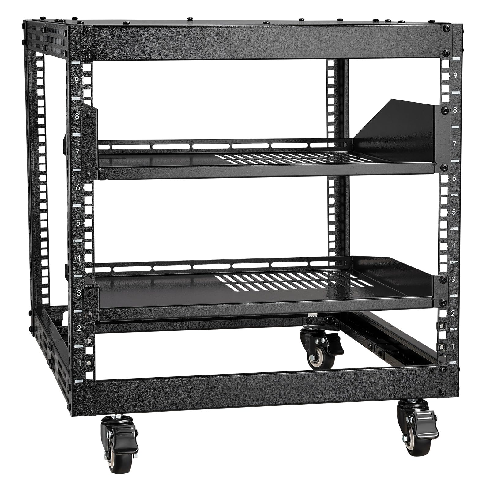 Vevor 9U Open Frame Server Rack, 23'' 40'' Adjustable Depth, Free Standing Or Wall Mount Network Server Rack, 4 Post Av Rack With Casters, Holds All Your Networking It Equipment Av Gear Router Modem