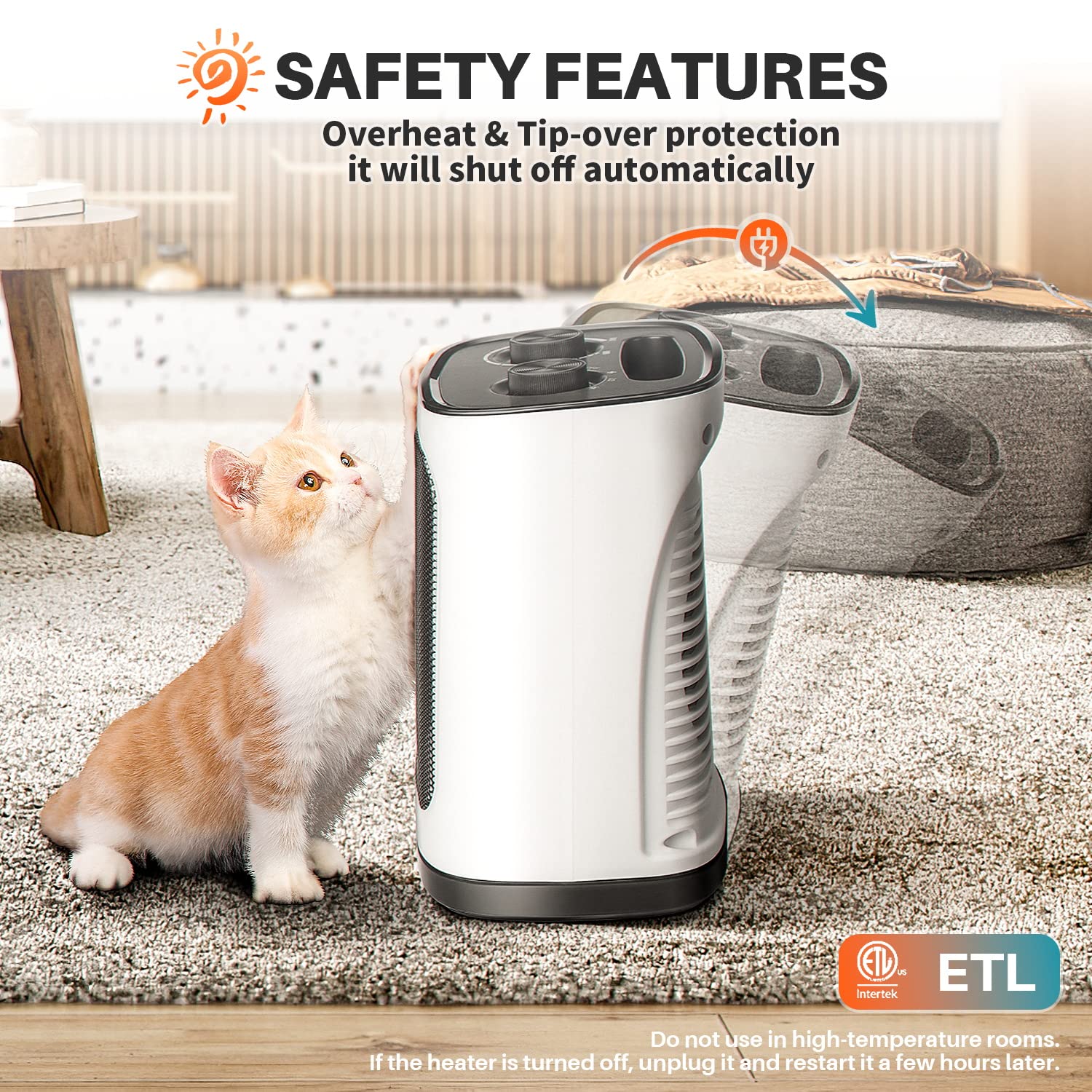 Kismile Portable Electric Space Heater, Small Ceramic Heater Fan With Thermostat, Tip Over And Overheat Protection,Fast Heating