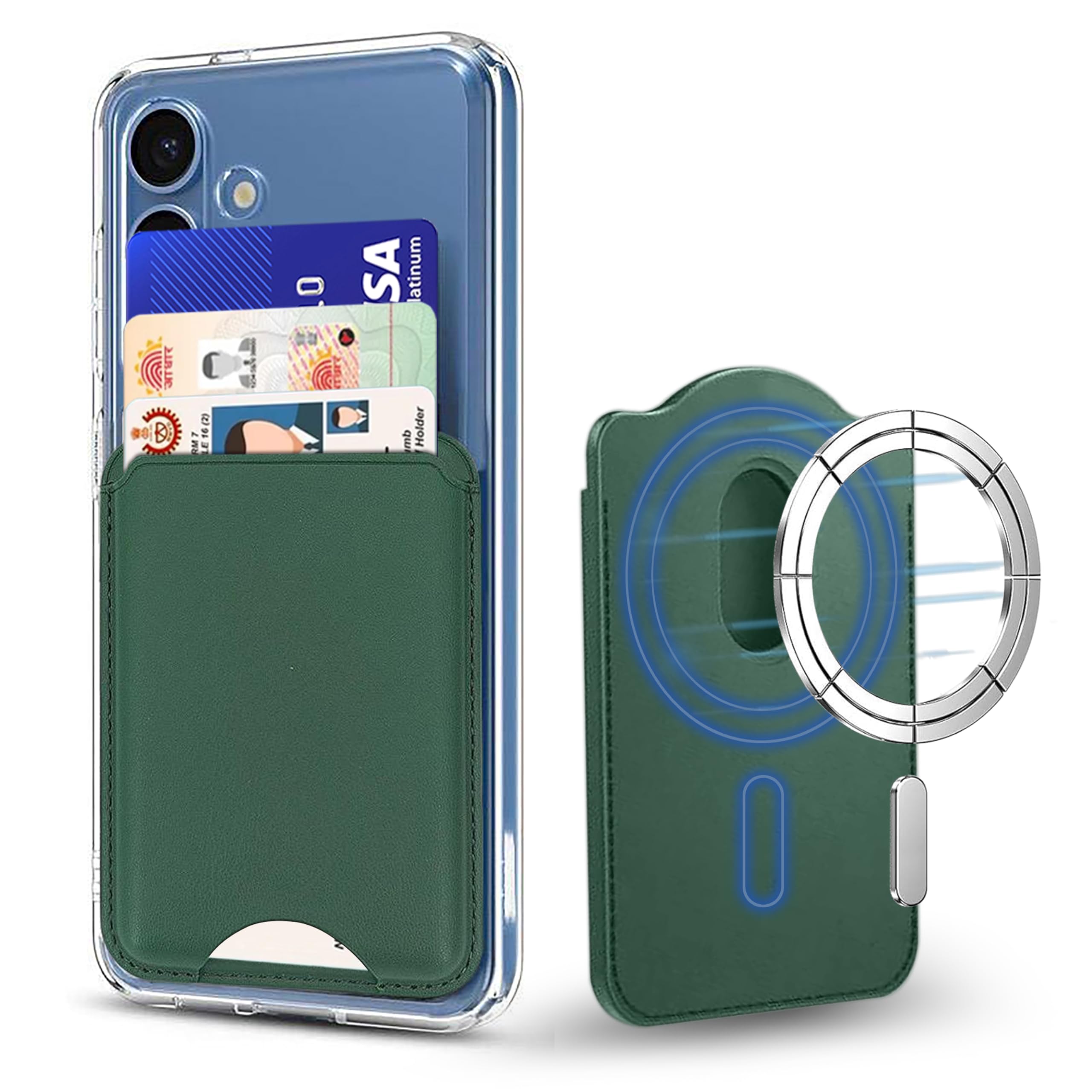 Zapcase For Magsafe Wallet, Card Holder, Magnetic Wallet For Iphone | Compatible For All Magsafe Cases | Vegan Leather | Green