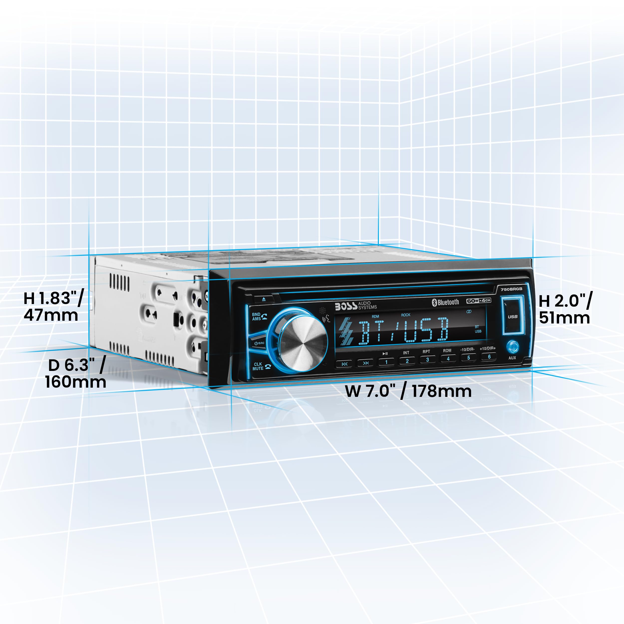 Boss Single Din Cd/Mp3 Receivermulti Color Display Bluetooth Usb Front Aux Remote