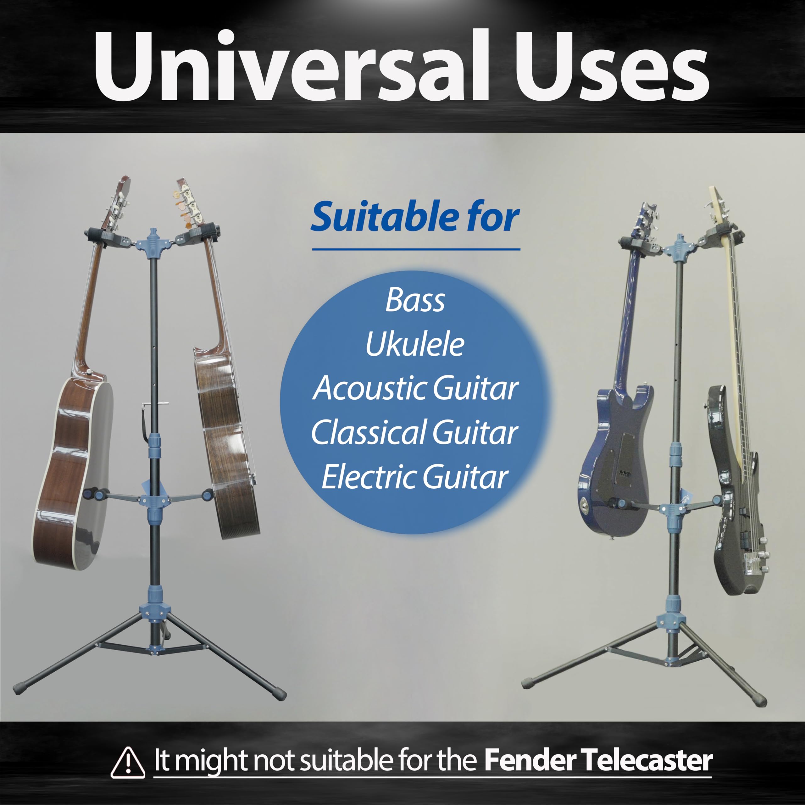 Salvori Folding Dual Guitar Stand With Auto Lock System And Soild Tripod, Double/Multiple Guitar Stand/Holder/Rack For Single Ba