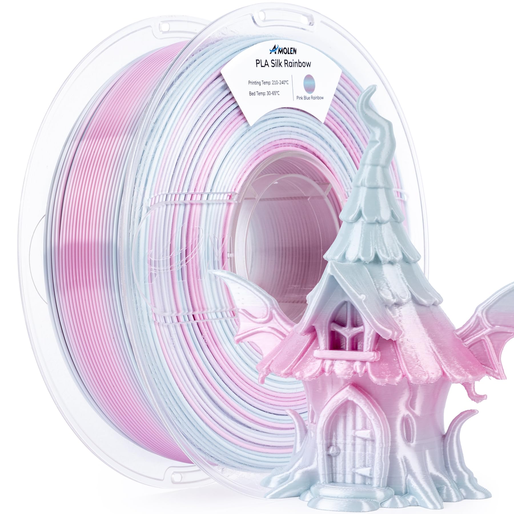AMOLEN Silk PLA 3D Printer Filament, Shiny Multicolor Rainbow PLA Filament 1.75mm, Gradient Color Change PLA 3D Printing Filamen
