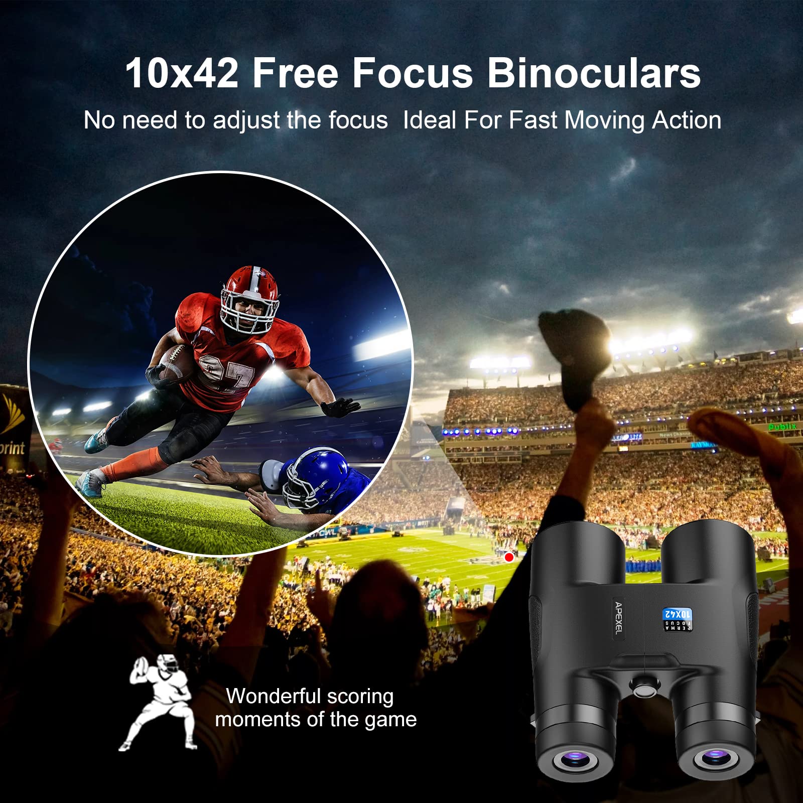 Binoculars, 10X42 Free Focus Binoculars Professional High Powered Hd Large View Binoculars With Bak 9 Prism Fmc Lens For Bird Wa
