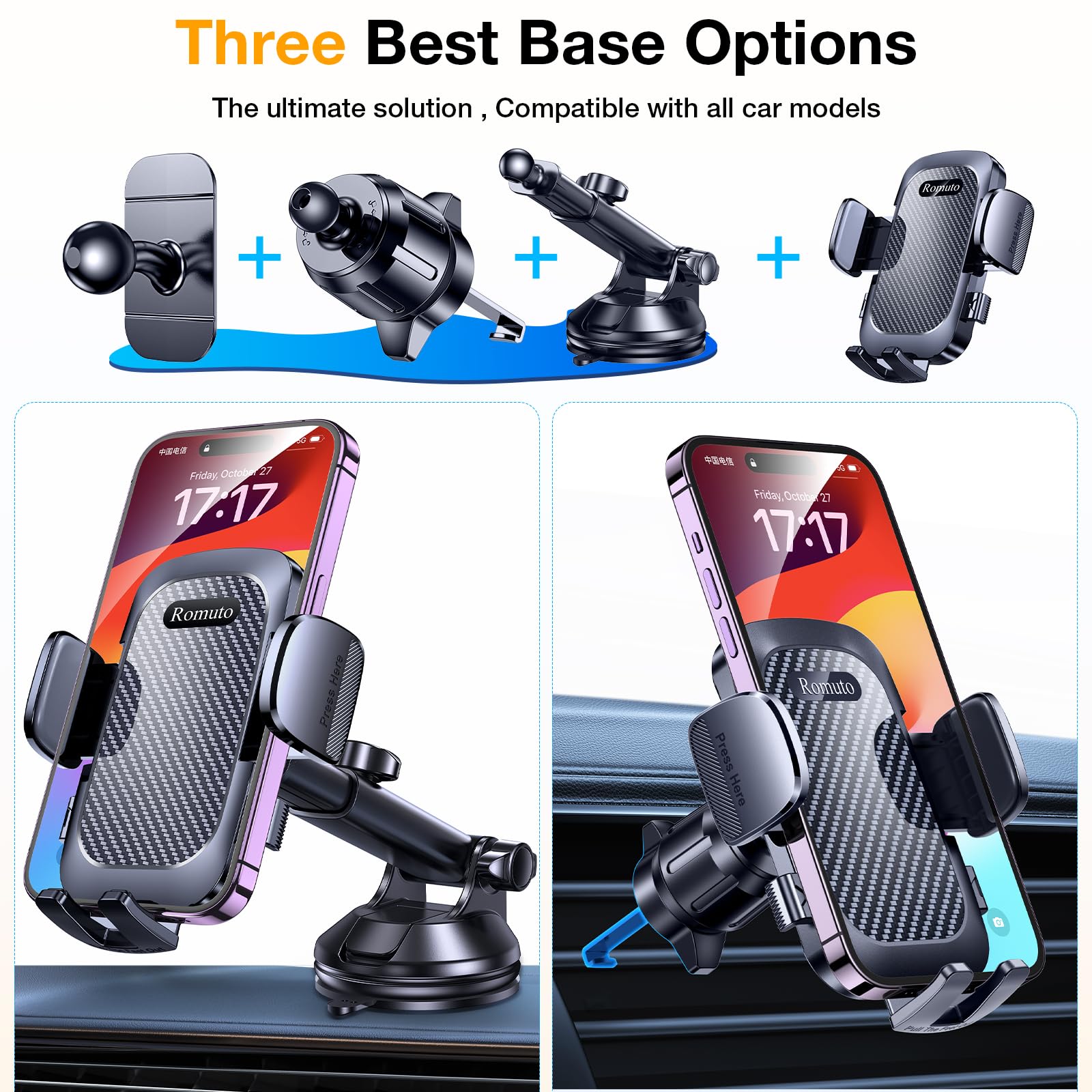 Phone Holders For Your Car?Upgraded Strongest Suction?Car Phone Holder Mount Dash?360 Adjustable?Suction Cup Phone Mount For Tru