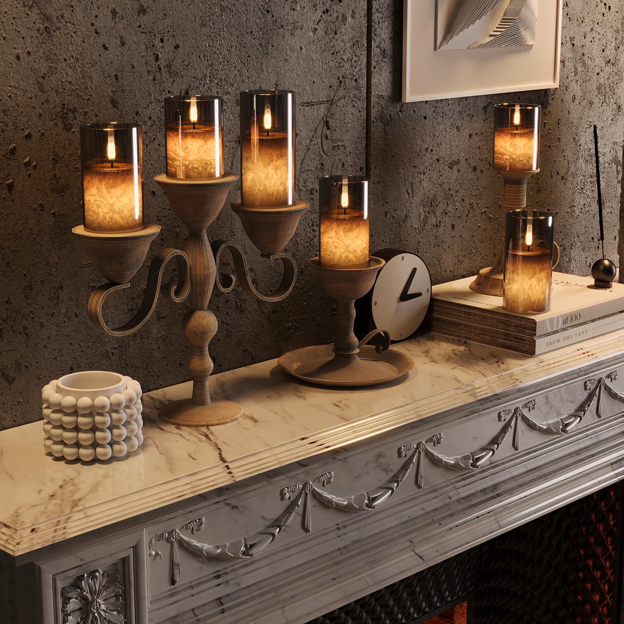 Viodaim Crystal Texture Design Flickering Flameless Candles With Remote & Timer, Real Wax Battery Operated Candles With Flickeri