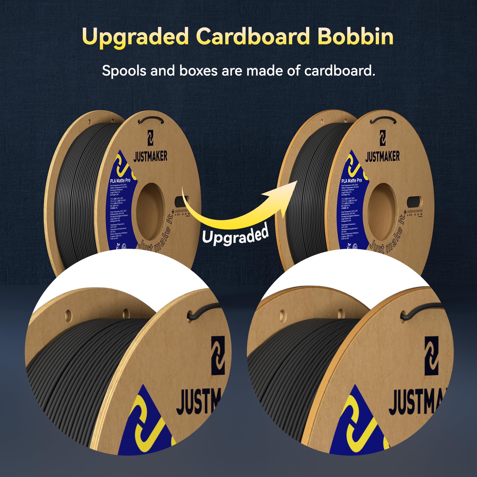 Justmaker Pla Matte 3D Printer Filament, Upgrade Cardboard Spool, Print With Most 3D Printers, Dimensional Accuracy +/-0.03Mm, 1