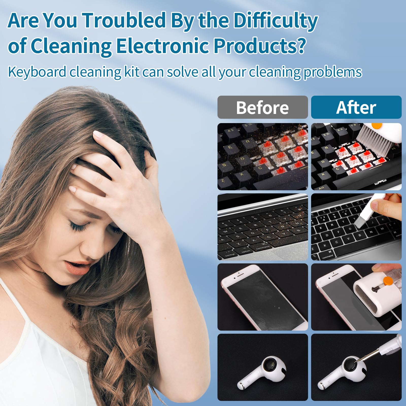 Cleaniku Keyboard Cleaner Laptop Cleaning Kit   12 In 1 Computer Tech Cleaning Brush, Electronic Screen Cleaner With Multi Funct