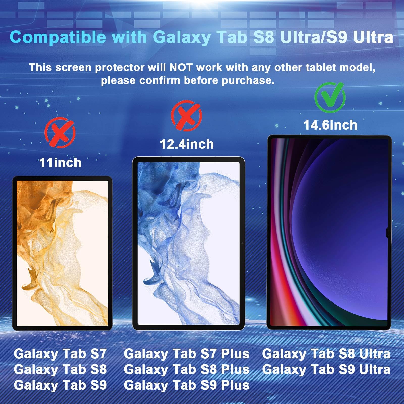 Cwqzguf 2 Pack Galaxy Tab S9 Ultra/S8 Ultra 14.6 Inch Tempered Glass Screen Protector, 9H Hardness, High Clarity, Anti Shatter,