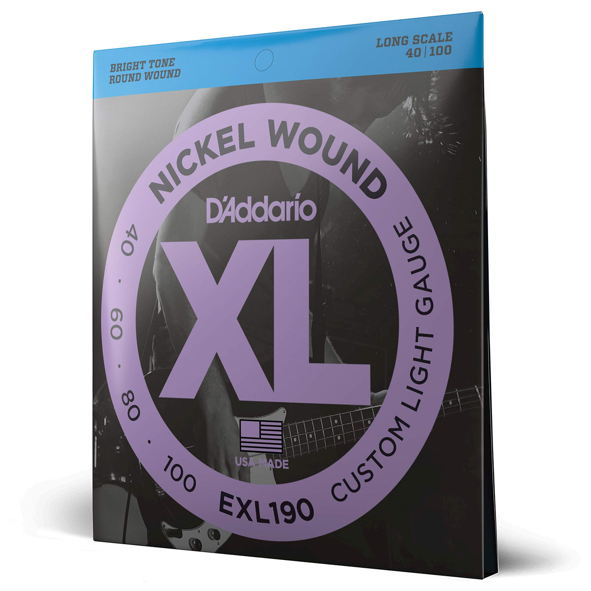 D'Addario Bass Guitar Strings   Xl Nickel Bass Strings   Exl190   Perfect Intonation, Consistent Feel, Powerful Durability   For 4 String Bass Guitars   40 100 Custom Light, Long Scale