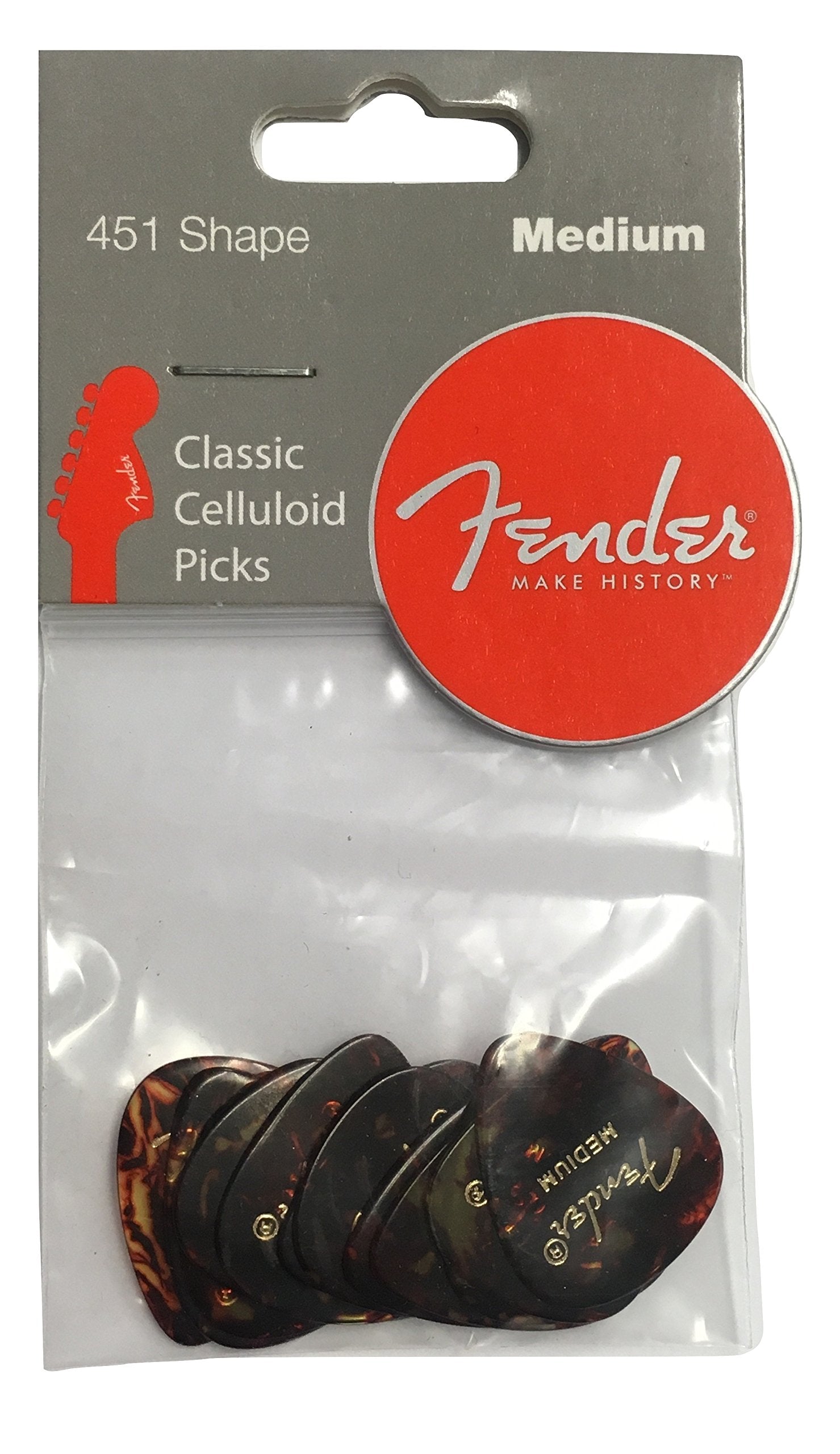 Fender Classic Celluloid Guitar Picks 451 Shape, Tortoise Shell, Medium, 12 Pack