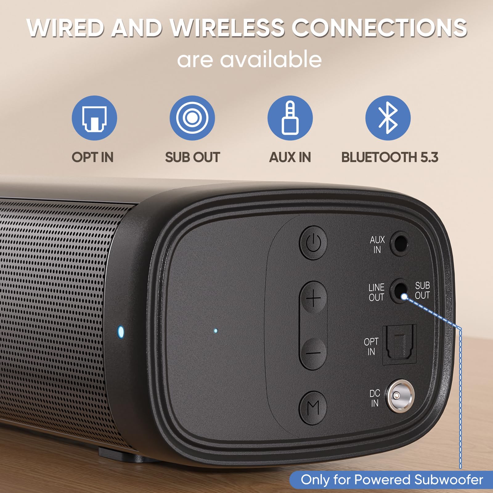 Saiyin 15.2 Inch Compact Sound Bar For Smart Tv, 50W Soundbar For Tv With Bluetooth5.3, Opt & Aux, Easy Setup & Wall Mountable,