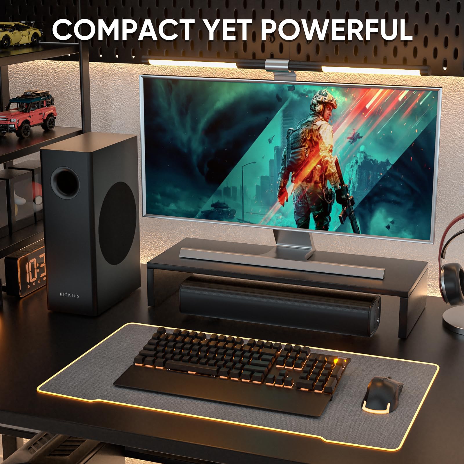 Riowois Sound Bars For Smart Tv With Subwoofer, 2.1 Deep Bass Small Soundbar Home Theater Surround System Speaker With 4 Inch Su