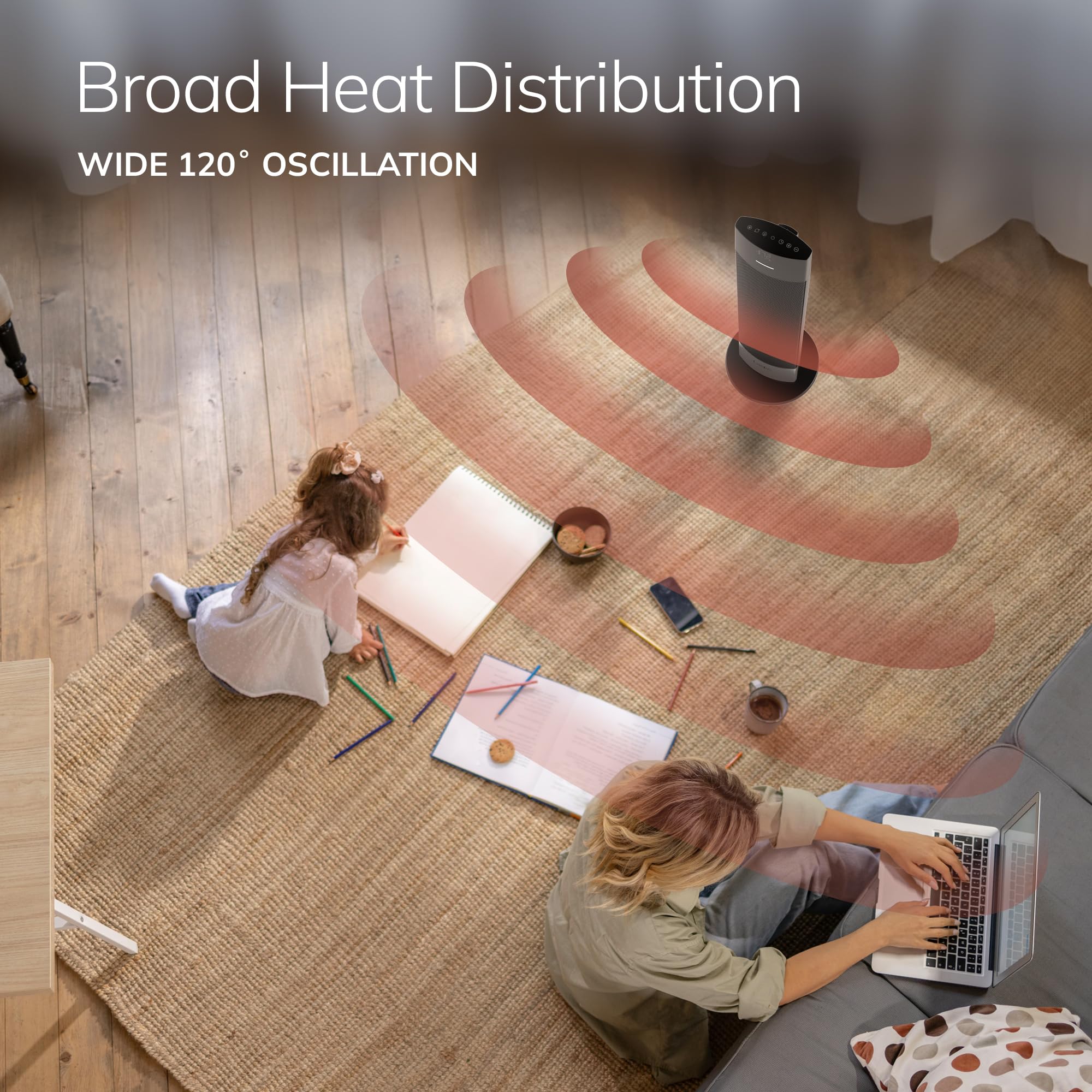 Lasko Ellipse Ceramic Tower Heater For Home With Tip Over Switch, Digital Display, Thermostat, Wide Oscillation, Remote, Timer,